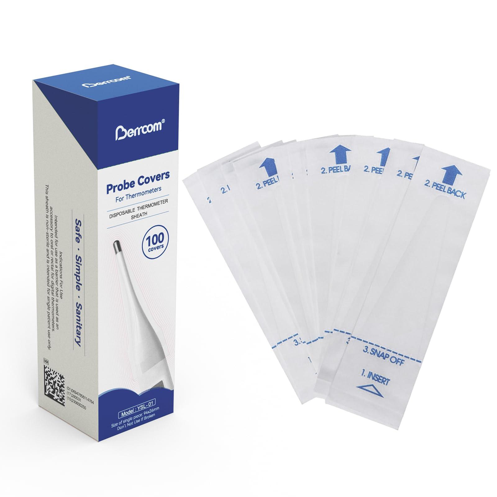 Berrcom [Value Bundle] Berrcom Digital Thermometer DT007 & Berrcom Disposable Digital Thermometers Probe Covers Set of 100 for Adults and Kids DT100TZ
