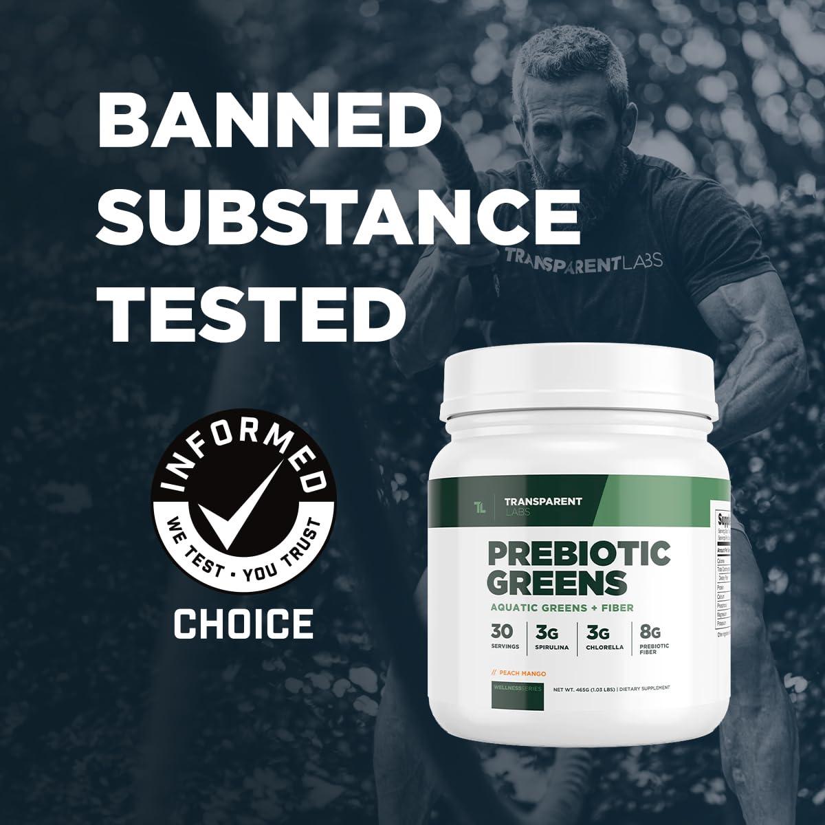 Transparent Labs Transparent Labs Prebiotic Greens - Superfood Powder & Antioxidants Supplement with Organic Spirulina, Chloerra, Acacia Powder, & Green Banana Powder - 30 Servings, Peach Mango