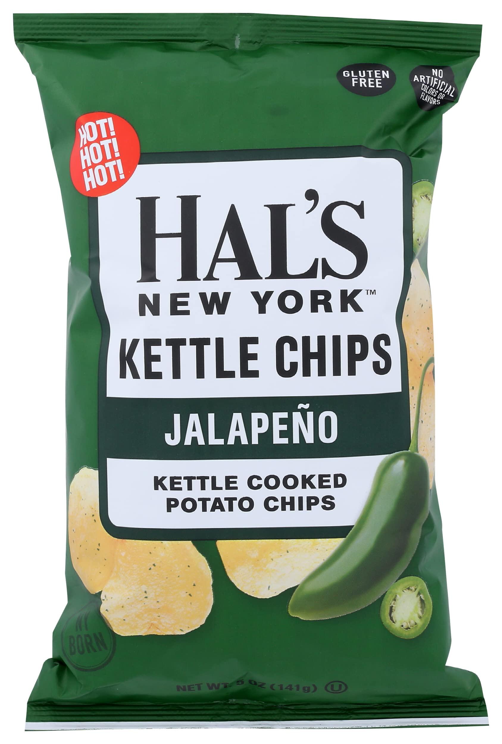 Hal's New York Hal\'s New York Kettle Chips, Jalapeo Kettle Cooked Potato Chips, No Artificial Colors or Flavors, Kosher, Gluten Free, 5 Ounce (Pack of 12)