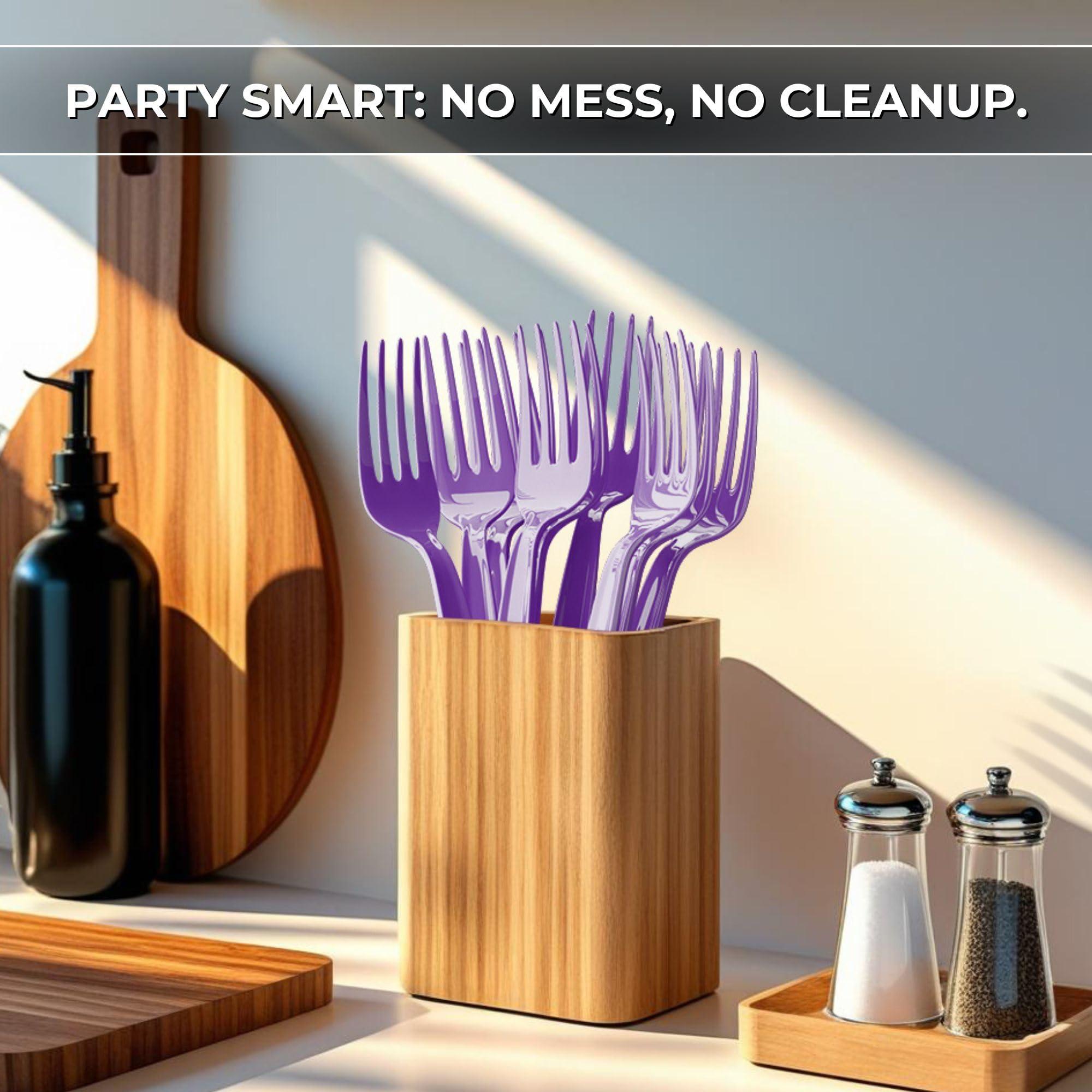 Blue Orchards Purple Plastic Forks (24 Pack) - Purple Forks for Parties, Lightweight Plasticware, Colored Plastic Forks, Plastic Utensils, Disposable Cutlery for Occasions, Party Plastic Forks, Blue Orchards