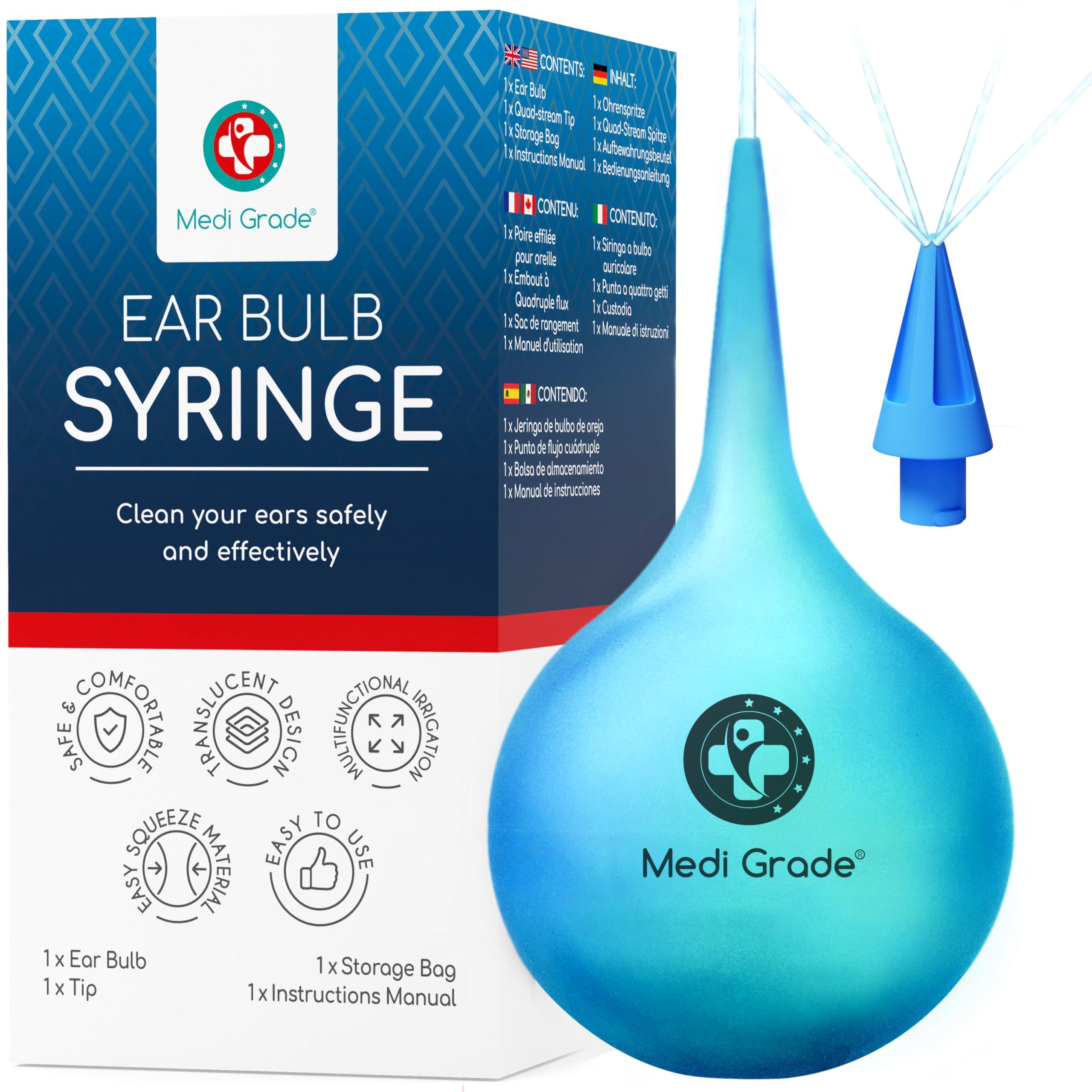 Medi Grade Medi Grade Ear Bulb Syringe - Effective Ear Wax Removal Tool with Add-on Quad-Stream Tip - Travel-Friendly Ear Cleaning Kit for Gentle Ear Cleaning - Ear Flusher for Ear Wax - 2.54 fl oz