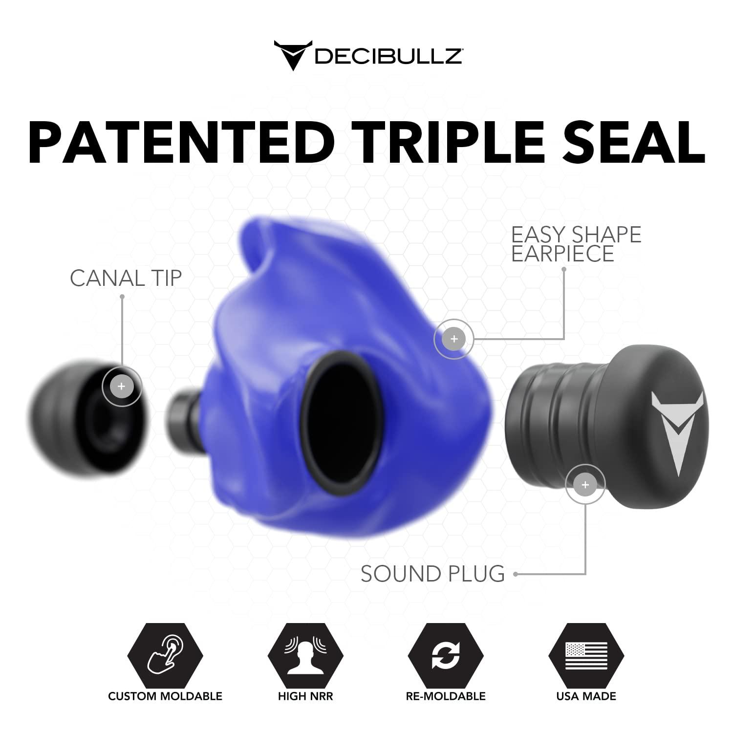 Decibullz Decibullz - Custom Molded Earplugs, 31dB Highest NRR, Comfortable Hearing Protection for Shooting, Travel, Swimming, Work and Concerts (Blue)