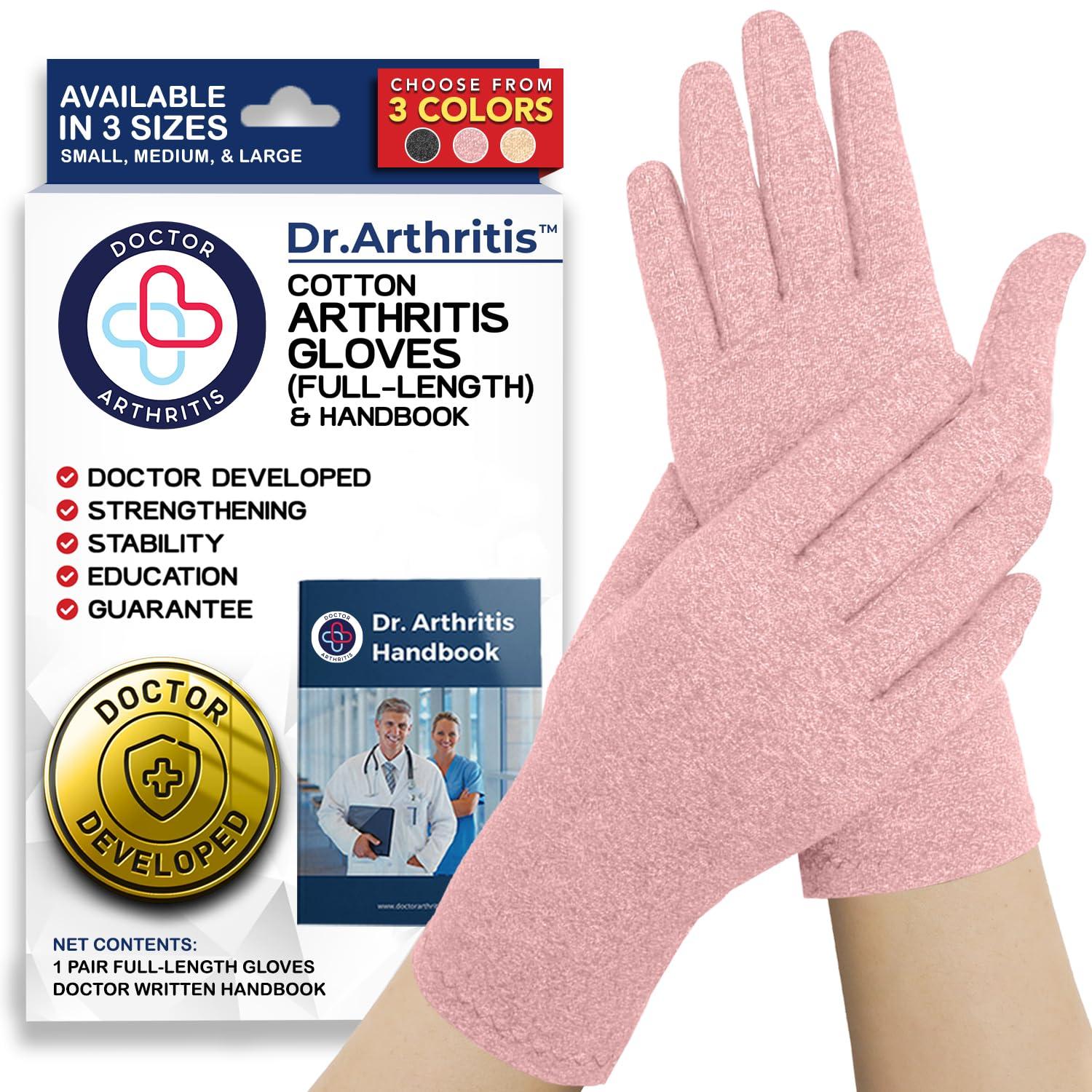 Dr. Arthritis Doctor Developed Arthritis Gloves - Full Finger Compression Gloves for Raynauds & Hand Pain - Compression Gloves for Arthritis for Women & Men, Carpal Tunnel Gloves With Doctor Handbook (M, Pink)