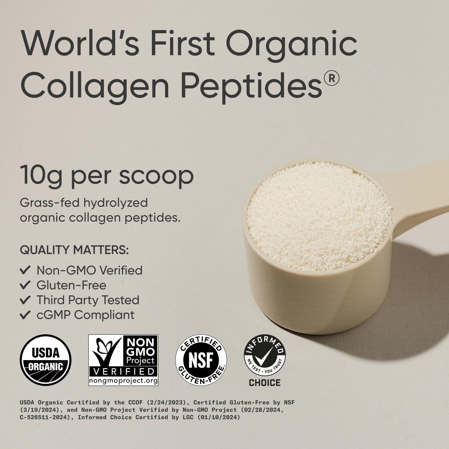 Sports Research Sports Research Organic Collagen Peptides - Hydrolyzed Type I & III Collagen Protein Powder Sustainably Sourced from Grass-Fed Bovine - Unflavored, Organic Certified & Gluten Free - 30 Servings