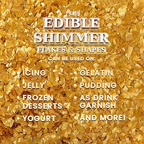 Bakell BAKELL Edible Glitter Flakes | Vegan Edible Shimmer Flakes | KOSHER Certified | Halal Certified | 100% Edible & Food Grade | Cakes, Cupcakes, Decoration (Metallic Gold, 4g)