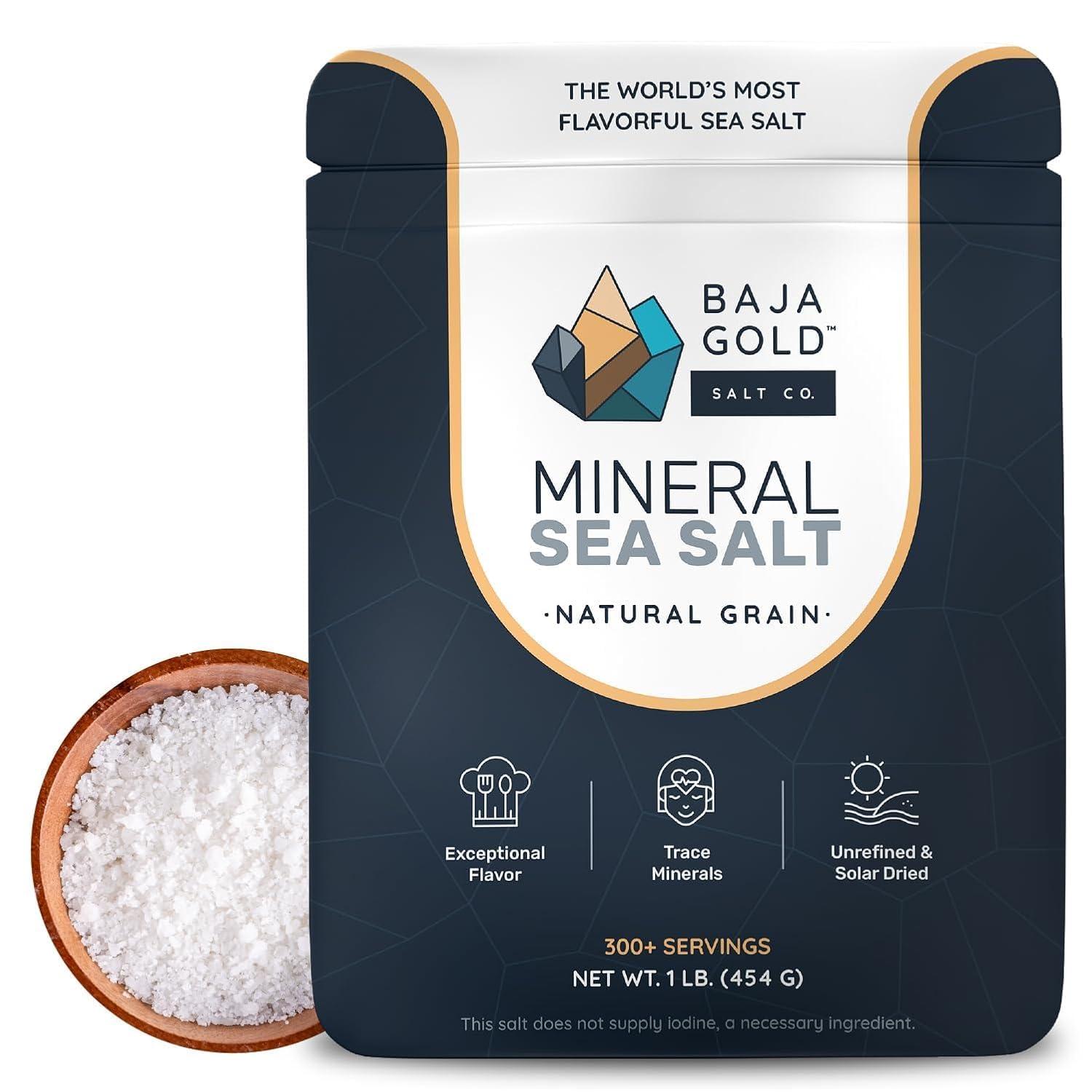 Baja Gold Baja Gold Mineral Sea Salt - Pure & Organic Natural Grain Salt for Cooking & Baking | Low Sodium, Authentic Baja Salt | Ideal for All Culinary Creations | 1 lb. Resealable Bag, 300+ Servings