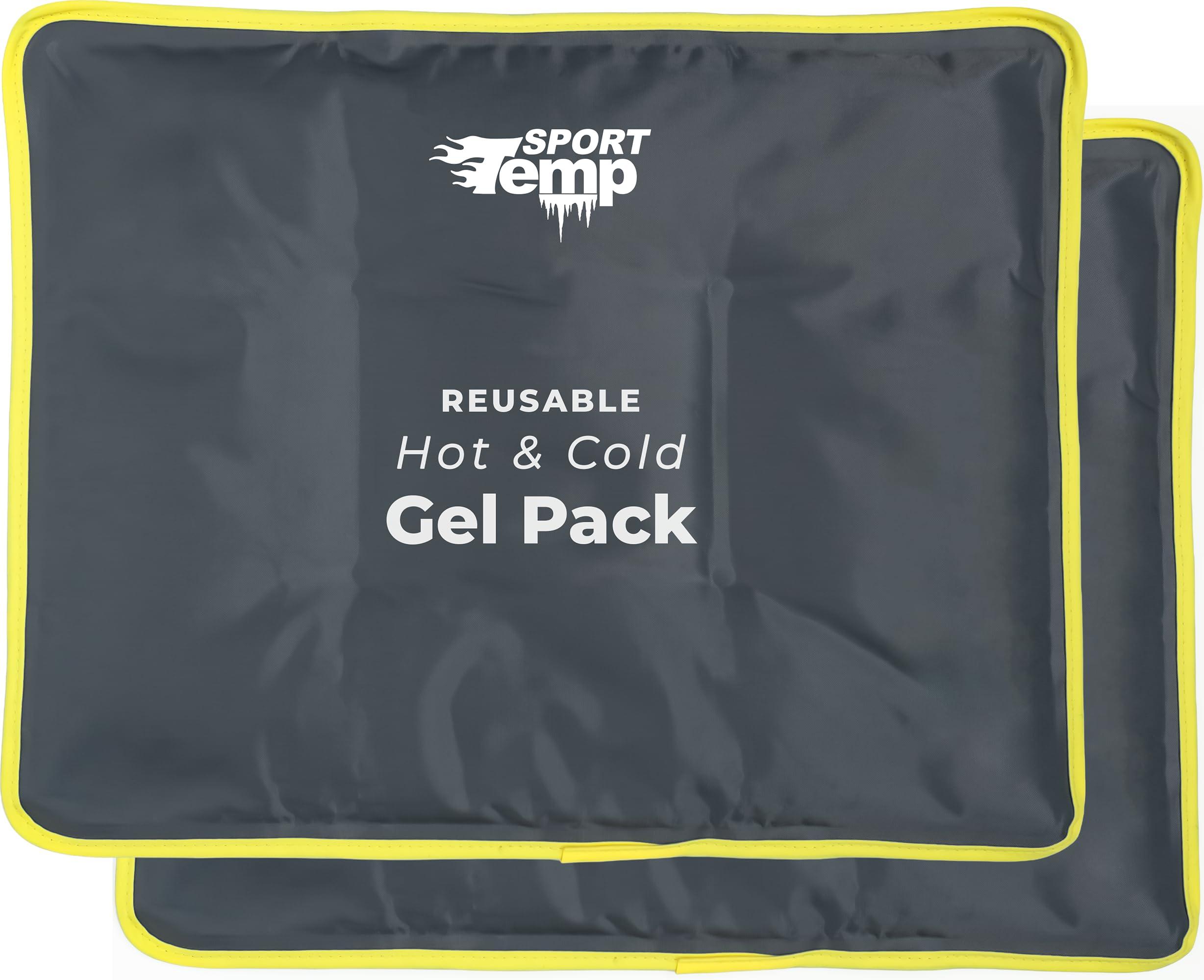 Sport Temp Reusable Gel Ice Packs - Flexible When Frozen for Injuries, Hip, Shoulder, Back, Knee - Hot & Cold Therapy Compress to Reduce Swelling, Bruises, Surgery, Heat & Cold (Black Large - 2PK -14 x 11)