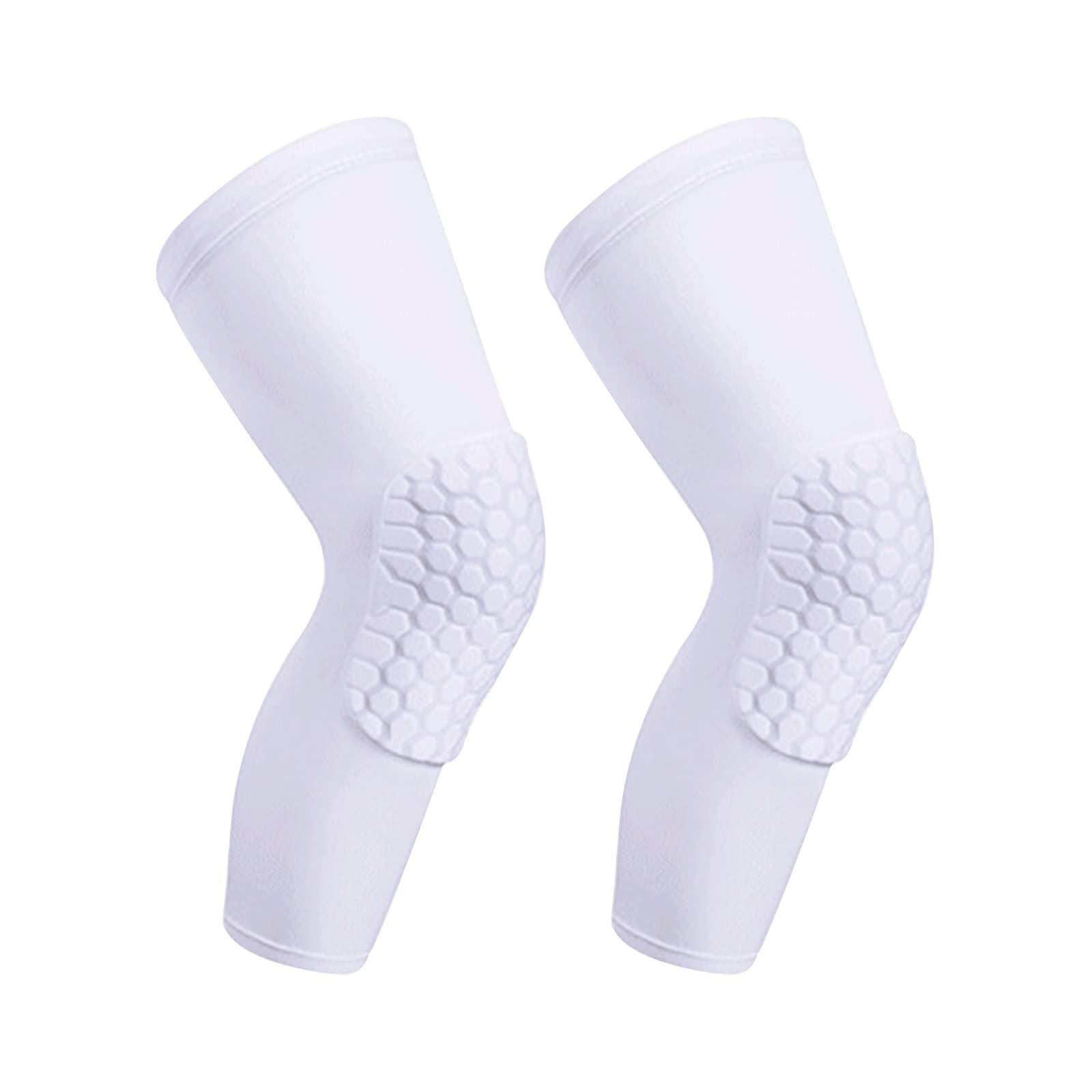 Laiiqi Laiiqi Compression Knee Pads Leg Sleeve, Hex Knee Pads for Basketball Honeycomb Anti Collision Knee Pads Long Kneepads Non-Slip Football Knee Pads for Youth Adult (A Pair White/L)