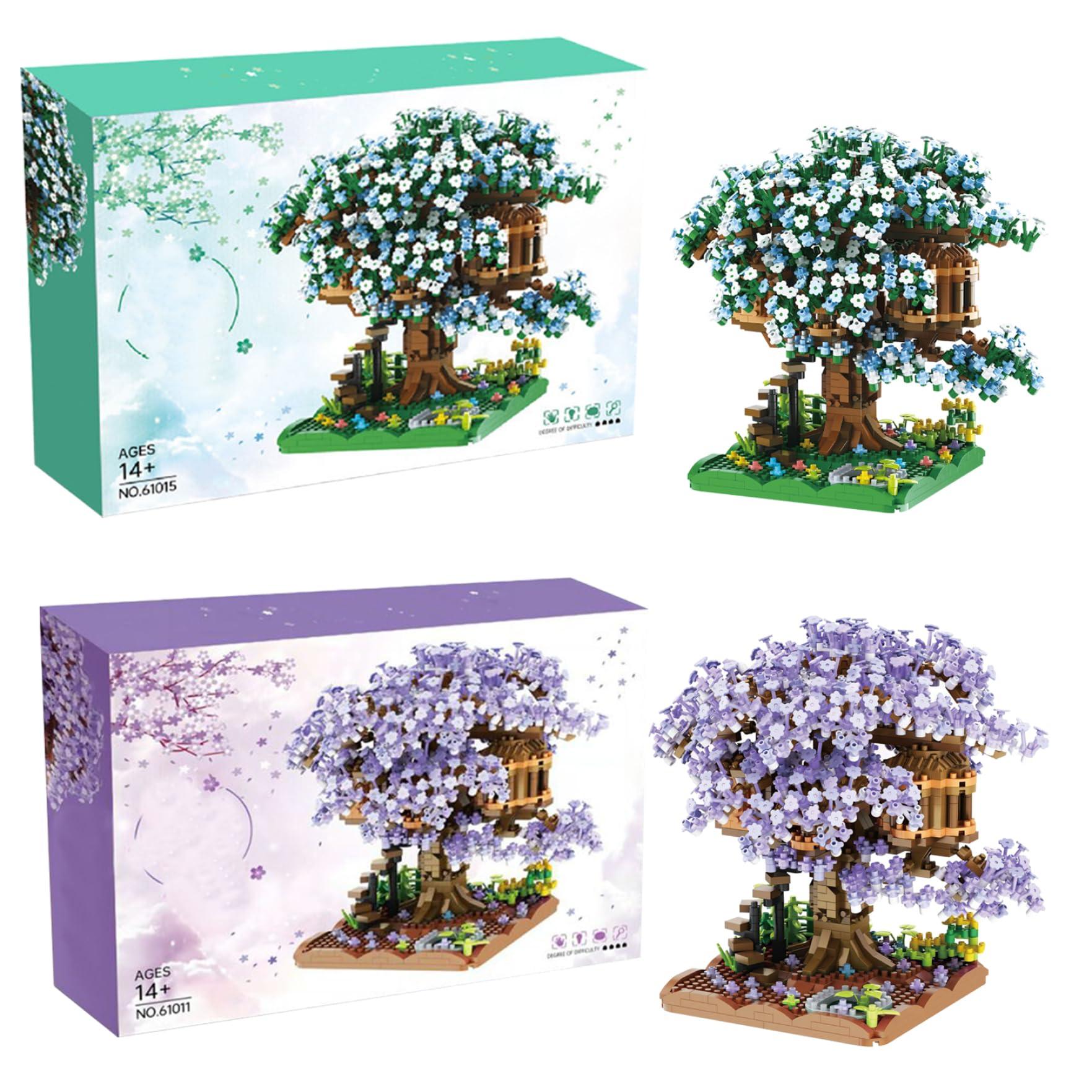CurcKua Cherry Blossom Tree House Plastic Cherry Bonsai Tree Assembled Cute Sakura Tree DIY Mini Building Blocks Sets Cherry Blossom Tree Sakura Bonsai Tree for Adults, 14+ Teens (Without Light) Purple