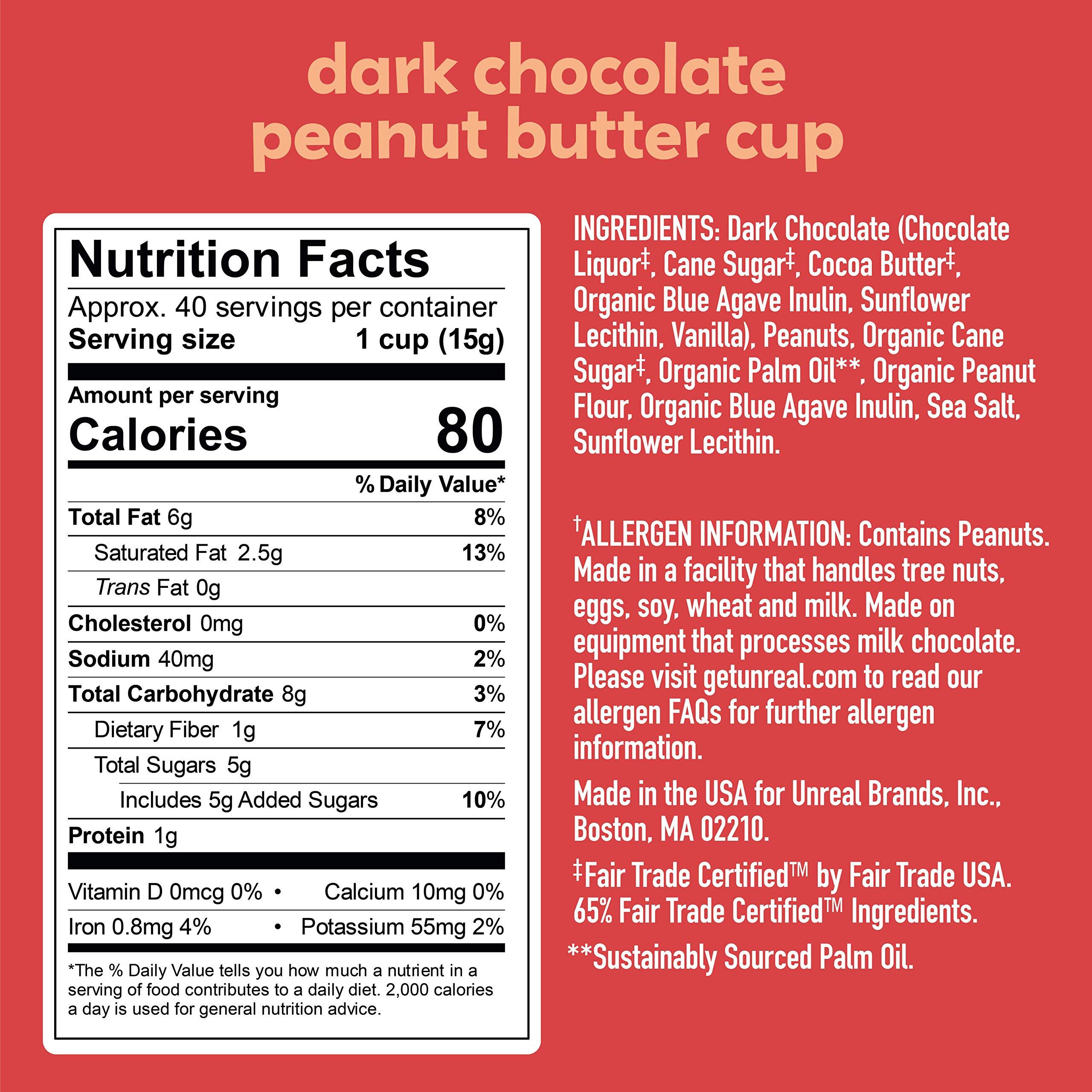 UNREAL UNREAL Dark Chocolate Peanut Butter Cups | Vegan, Gluten Free, Less Sugar | 40 Cups