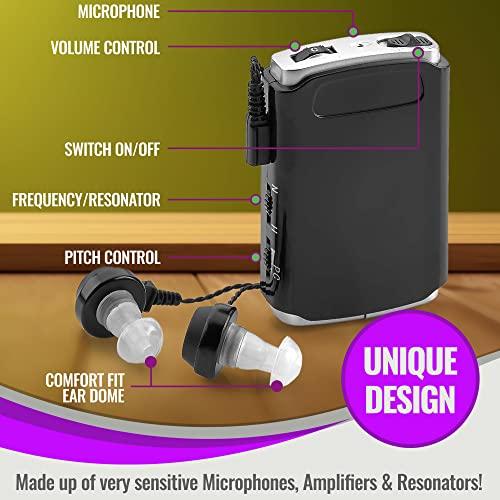 MEDca Rechargeable Personal Sound Amplifier - Pack of 2, Lightweight Compact Pocket Sounds Voice Enhancer Audio Hearing Device w/Background Noise Reduction Digital Hearing for Adults and Seniors