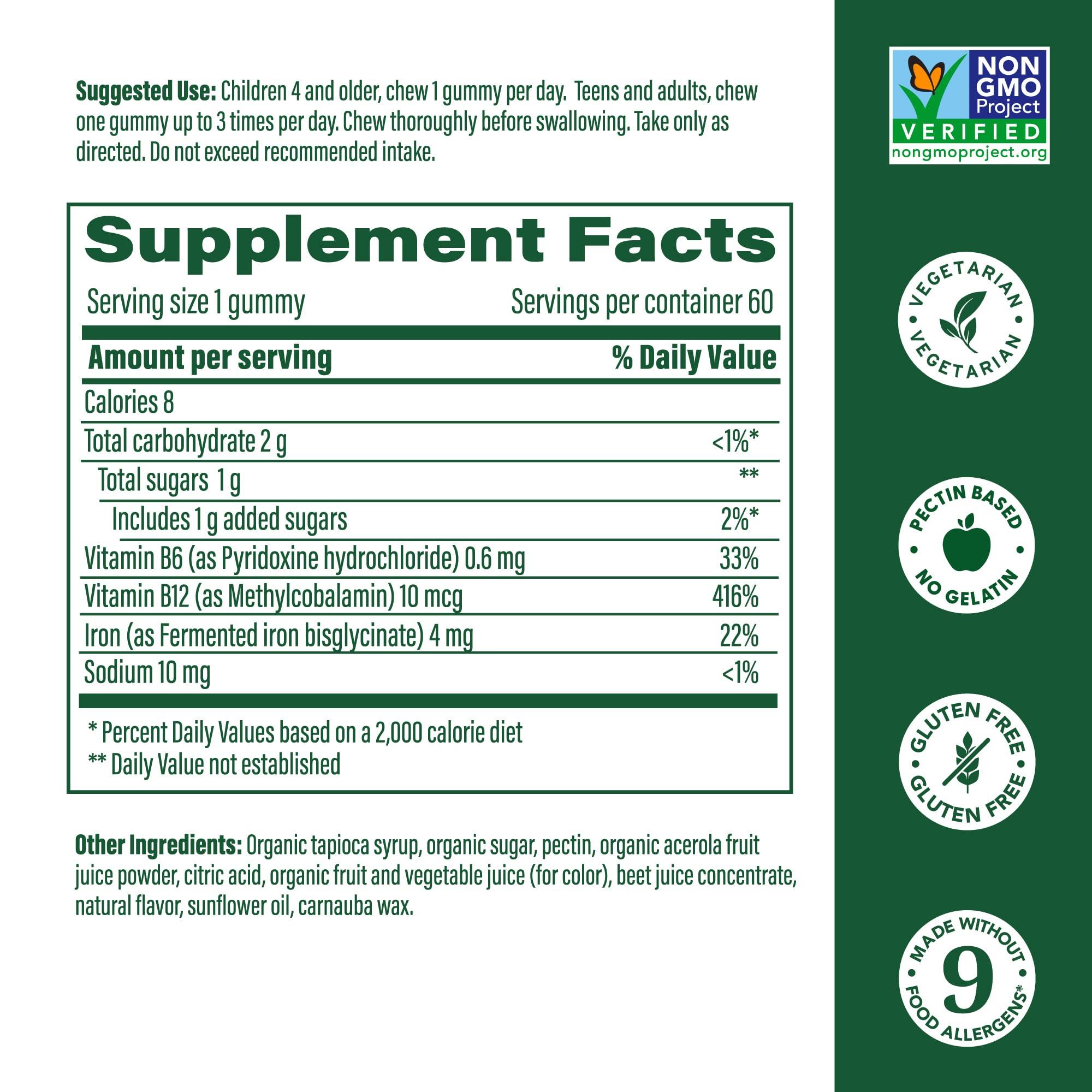 MegaFood MegaFood Iron Energy Gummies - Vegan & Gluten-Free Iron Supplement for Women, Men, Teens & Kids with Vitamin B12 & B6, from The Makers of Blood Builder Iron Supplement, Strawberry Flavor - 60 Gummies