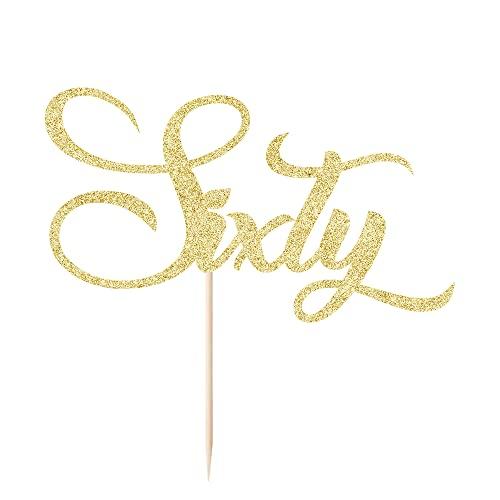 Bekaterea Gold Glitter Sixty Cake Topper,60th Birthday Cake Topper,Cheers to 60 Years Old,60th Anniversary /60th Birthday Party Decorations Supplies