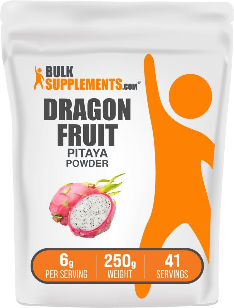 BulkSupplements BulkSupplements.com Dragon Fruit Powder - Dragon Fruit Supplement, Pink Pitaya Powder - Gluten Free, 6g per Serving, 250g (8.8 oz) (Pack of 1)