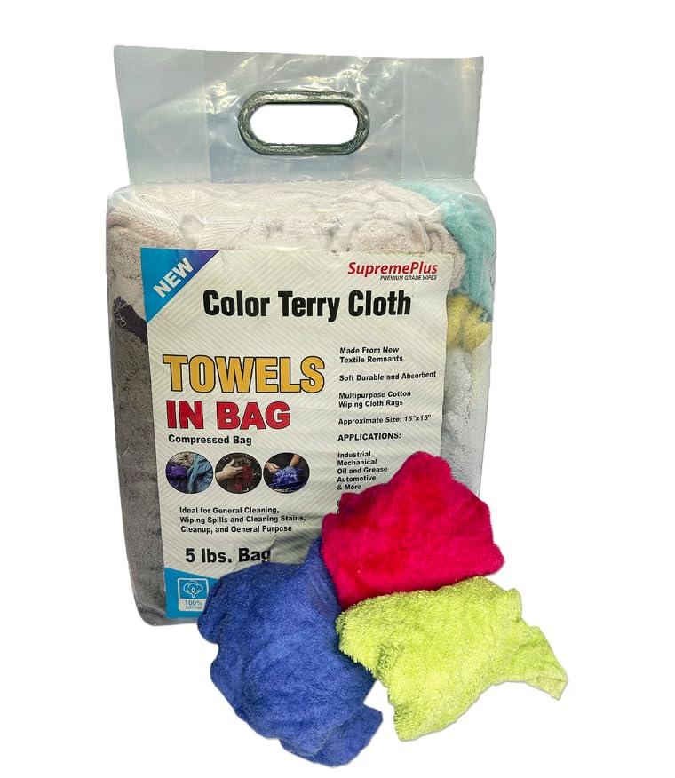 SupremePlus SupremePlus Premium Color Terry Cloth Towel Rags - Shop Heavy Duty Cleaning Rag Towels in Bag for Housekeeping, Restaurant & Commerical Company, Wipes House, Kitchen, Bathroom & Garage (5 lbs. Bag)