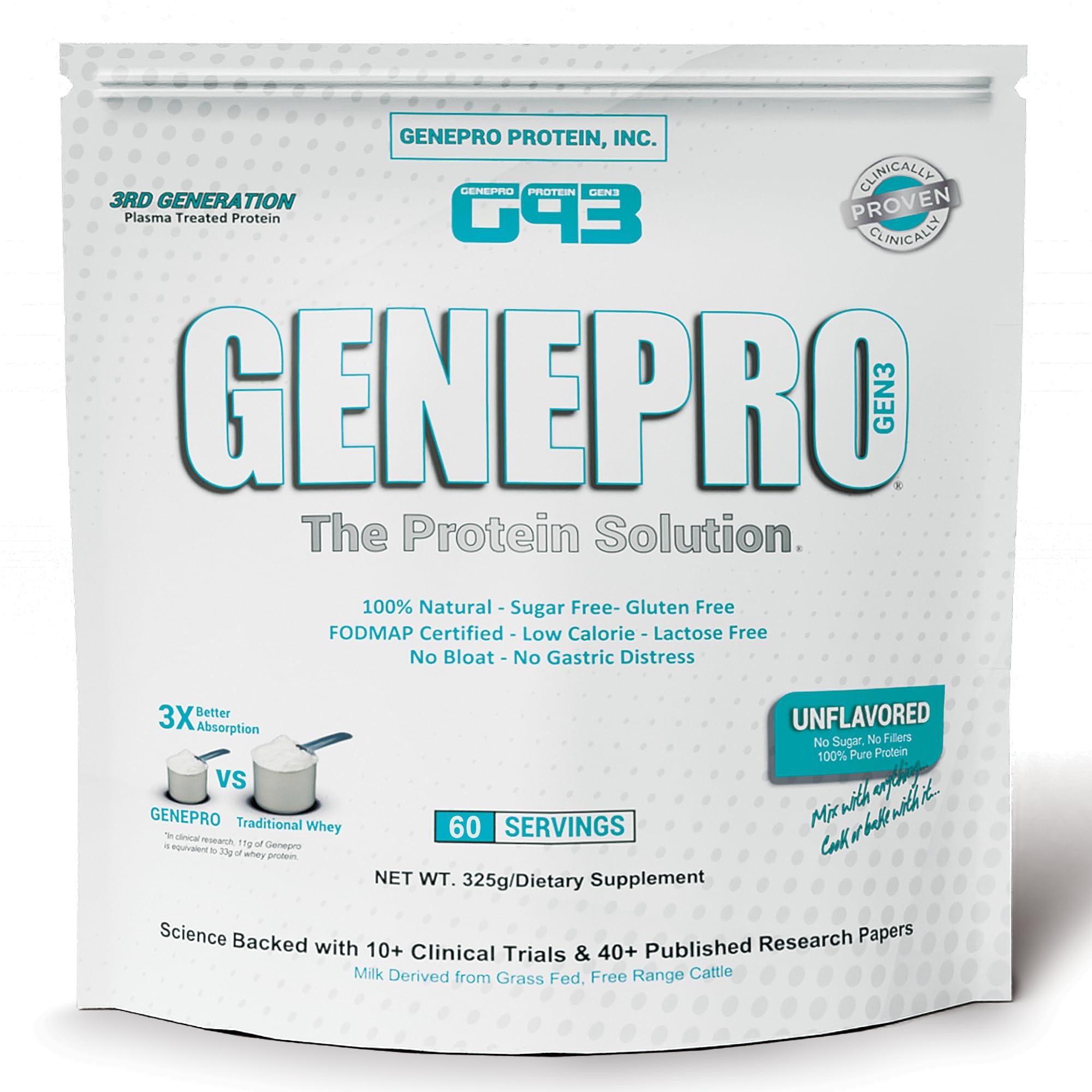 Genepro Gen. 3 The Protein Solution GENEPRO GEN. 3 Unflavored Protein Powder - New Formula - Lactose-Free, Gluten-Free, & Non-GMO Whey Isolate Supplement Shake (3rd Generation, 60 Servings)