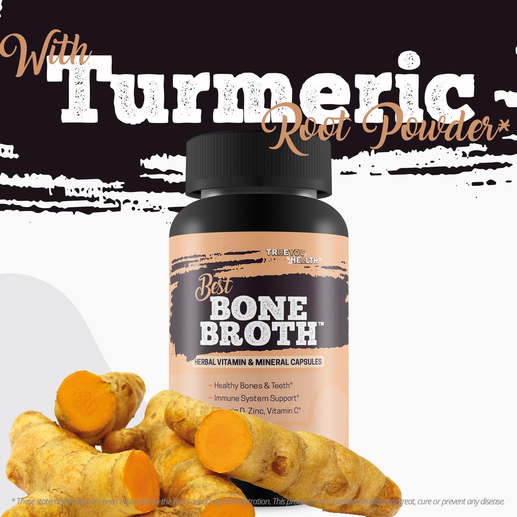 True You Health Best Bone Broth Capsules - Bone Health & Immunity Supplement - Bone Broth Powder Alternative Capsules - Bone Health Supplements Women Over 50 & Bone Health Supplements for Men - Vitamin D Bone Health