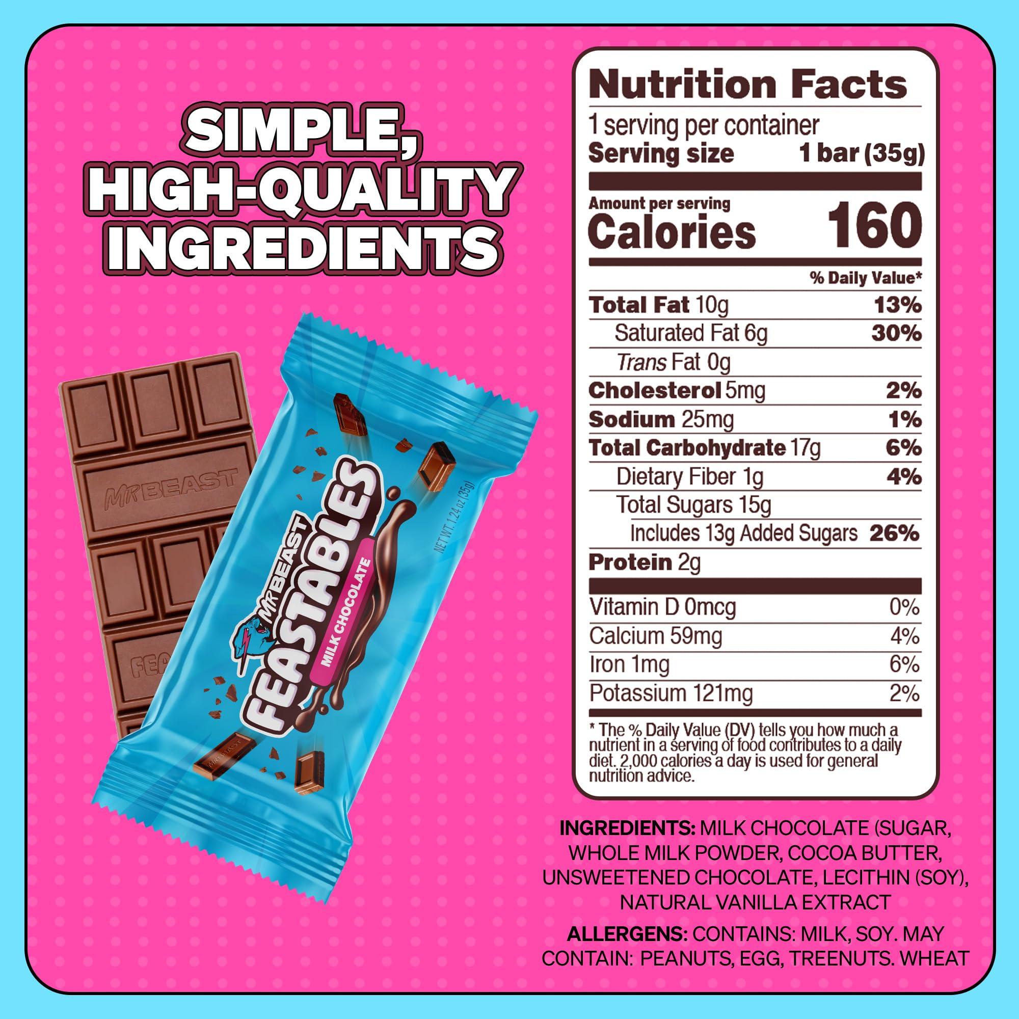 RINIUL Feastables by MrBeast Milk Chocolate Chocolate Bar, 1.24 oz (35g), 24 count