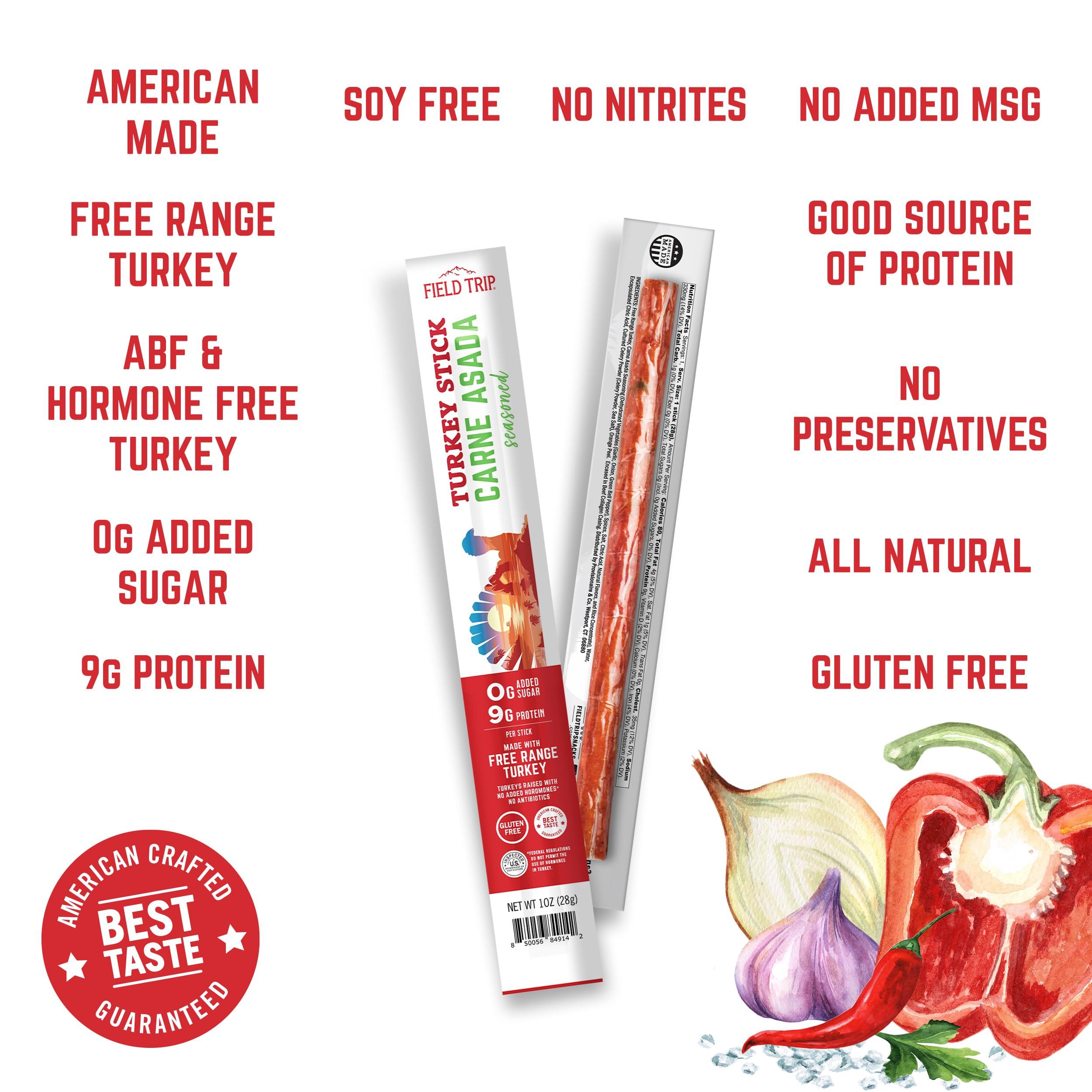 Field Trip Field Trip Free Range Carne Asada Turkey Jerky Snack Sticks, Keto, Paleo, Gluten Free, Allergy Friendly Snack, High Protein, 80 Calorie Snack, 1oz, 10 Pack