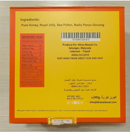 A KHAN EL ASSAL KH IMPORT-EXPORT ZIAD DABLIZ Organic Natural Honey infused with Natural Jelly, Honey Bee Pollen & 100% Mixed Natural Herbs (Large Pack of 24 Sachets 10Gram Each)