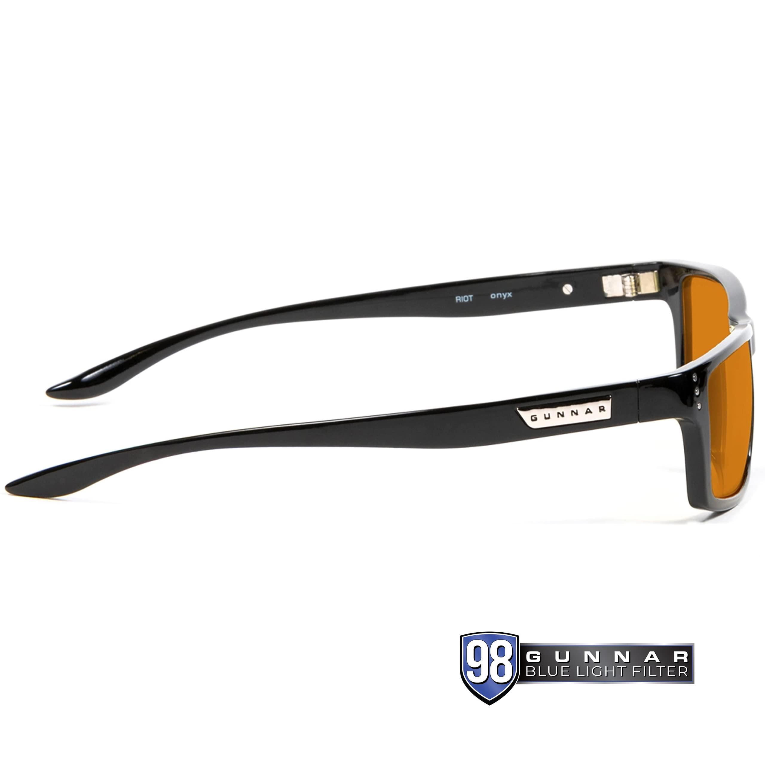 Gunnar Gunnar - Gaming and Computer Glasses - Blocks 98% Blue Light - Riot, Onyx, Amber Max Tint, 57 mm