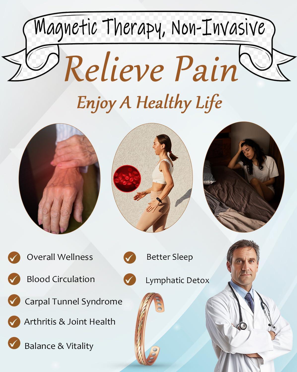 MagVIVACE MagVIVACE Women Copper Magnetic Bracelet for Arthritis, Pure Copper Jewelry, Lymph Detox Bracelets with 3500 Gauss Magnet(1009)