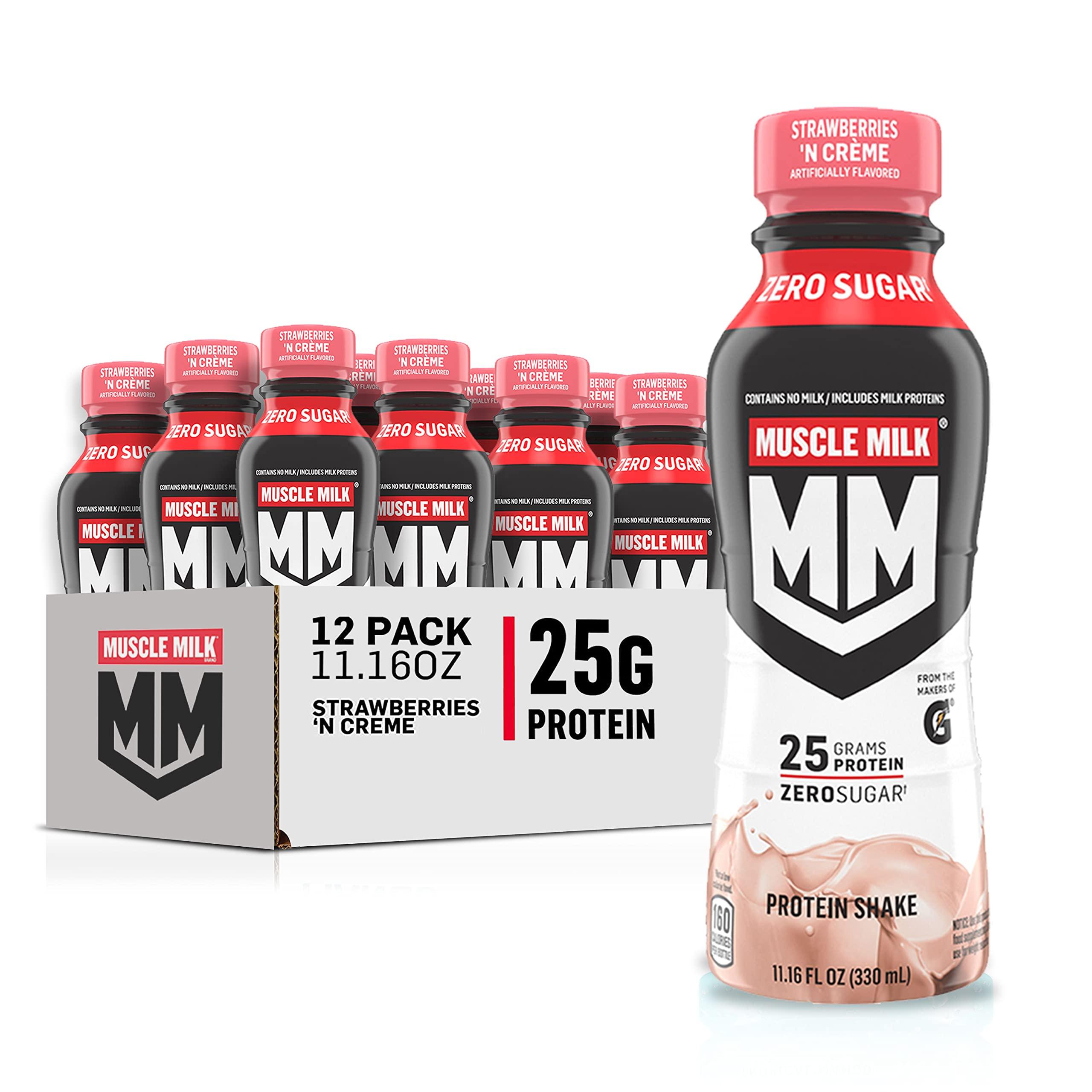 Muscle Milk Muscle Milk Pro Advanced Nutrition Protein Shake & Genuine Shake, Strawberry, 11.16 Fl Oz Bottles (Pack of 12)