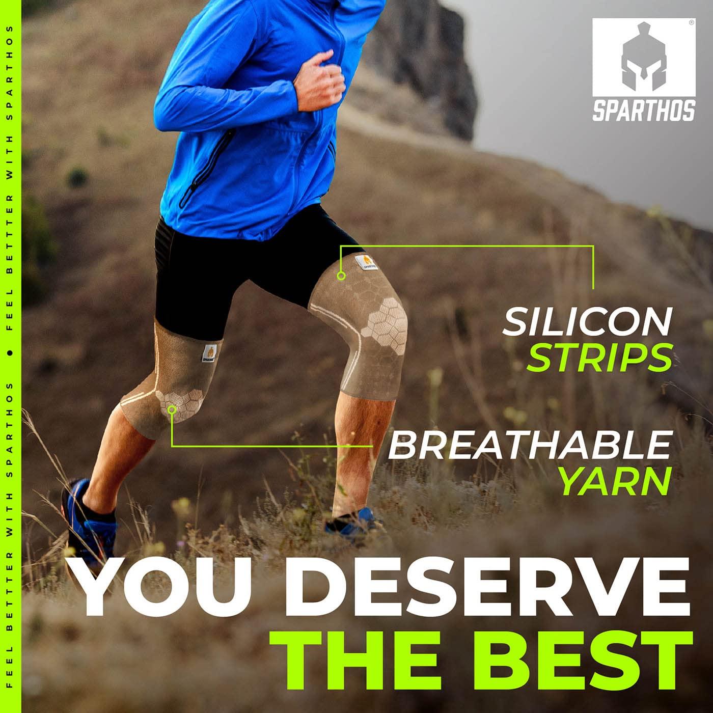 Sparthos Sparthos Knee Compression Sleeves by (Pair) - Support for Sports, Running, Joint Pain Relief - Knee Brace for Men and Women Walking Cycling Football Tennis Basketball Hiking Workout Jogging (Beige-S)