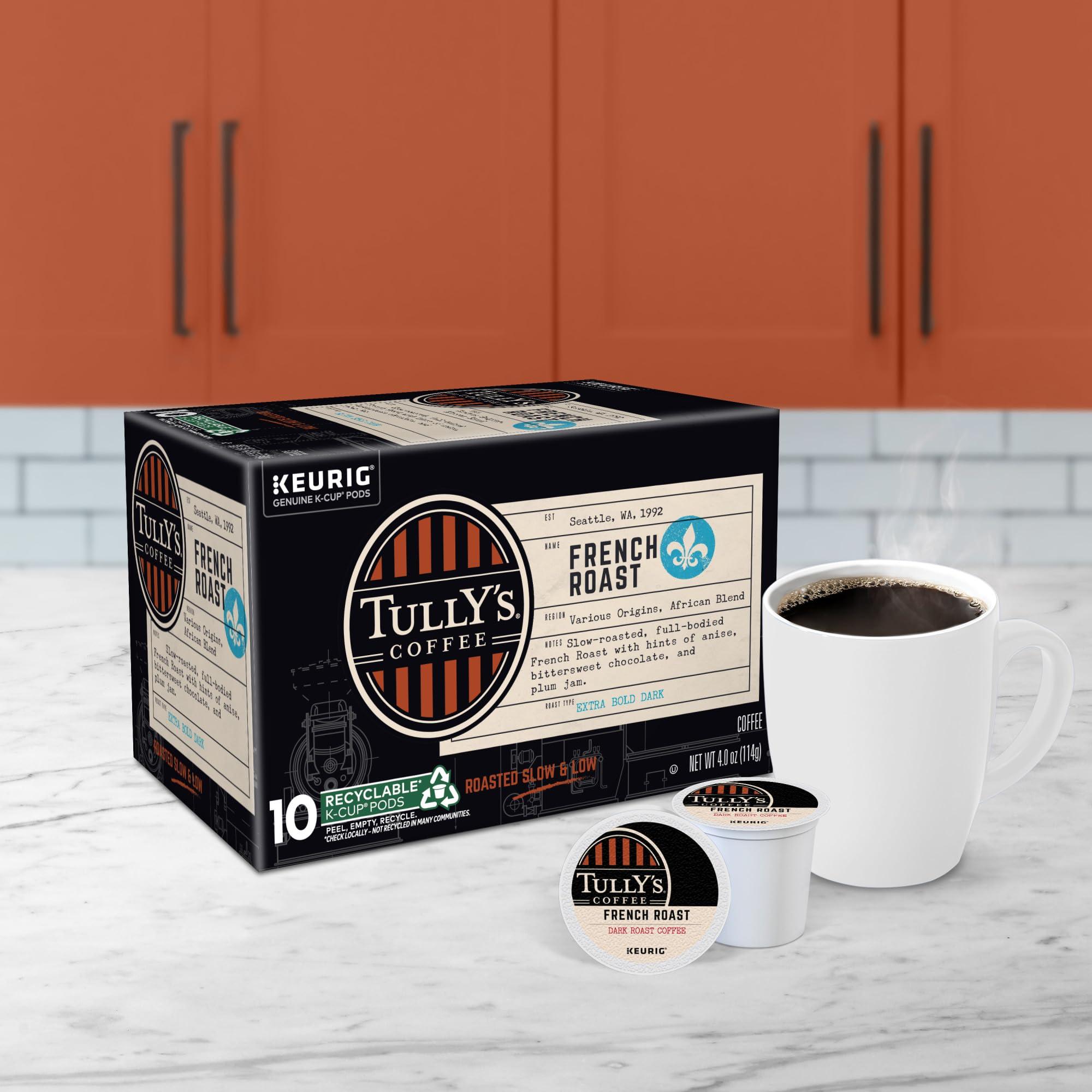 TULLY\'S Tully\'s Coffee French Roast, Keurig Single Serve K-Cup Pods, Dark Roast Coffee, 60 Count, (6 Packs of 10)
