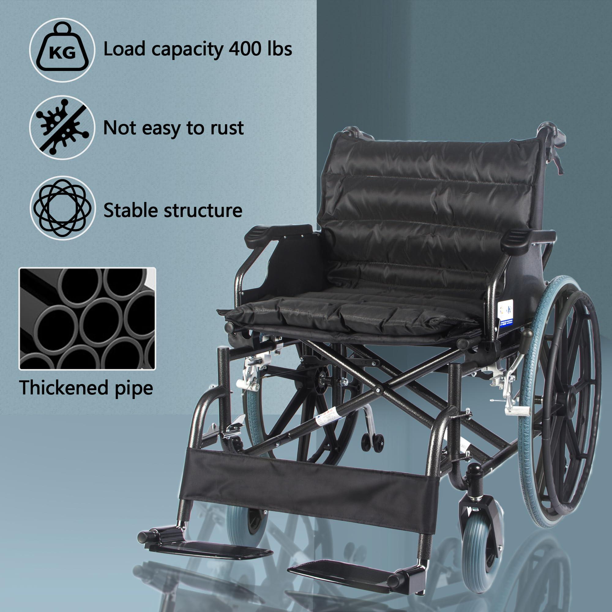 kaiyang 22 in Extra Wide Wheelchairs for Adults 400 lbs Bariatric Wheelchair with 22 inch Portable Wheelchair Cushions & Bag, Foldable Light Weight Wheel Chair for Adults Silla de Ruedas para Adultos