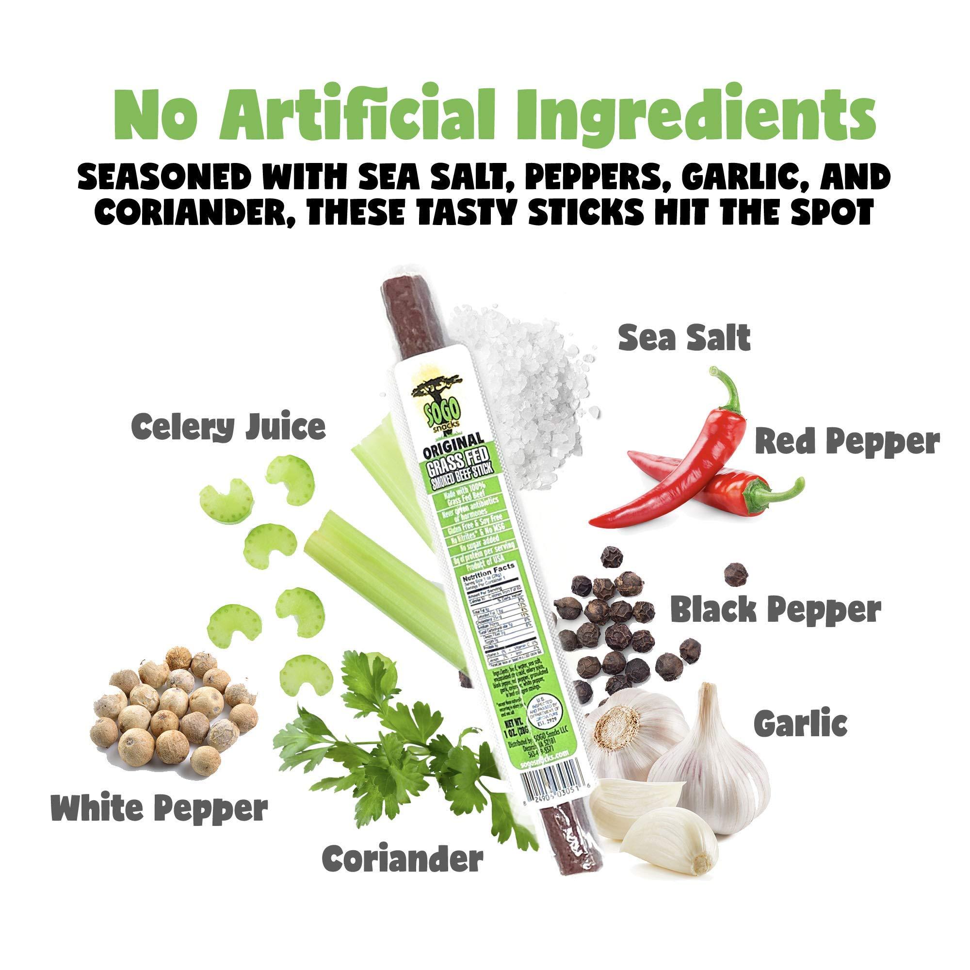 Sogo Snacks Original, Sogo Snacks, No Sugar, 100% Grass-fed & Grass-finished, Non-GMO Beef Sticks. No Added Nitrates, Gluten, Soy, MSG, Dairy, Nuts. Keto, Whole, Paleo Friendly (Original, 1-oz, 24 Count)
