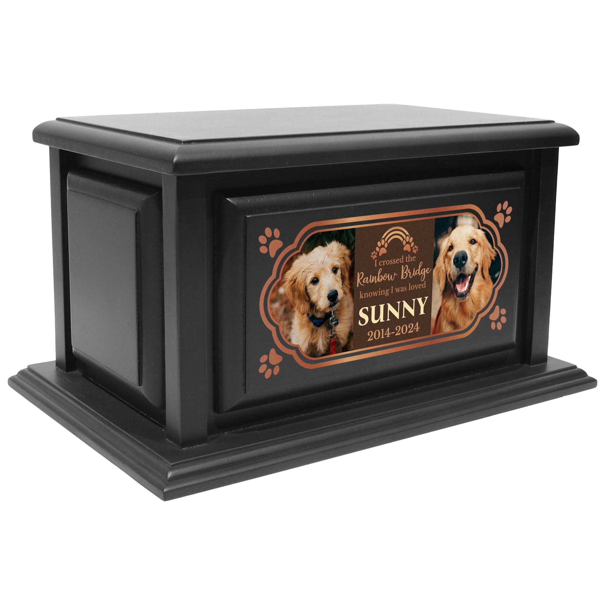 Basic Fundamentals 250lbs Personalized Pet Urns Made of Solid Pine Wood, Custom Urn Box for Dog Ashes, Large Burial and Cremation Urns for Dog Memorial, Black Wood Color (Design 12)