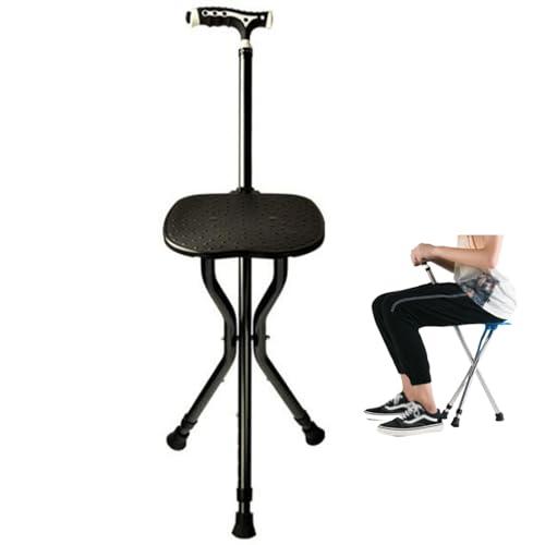 SPXTOM Hold 440 lbs Walking Cane Stick with Seat, Height Adjustment, Aluminum Alloy Massage Crutches Stool, Elderly Seniors Outdoor Travel Mobility Aid, Folding (Size : Black)