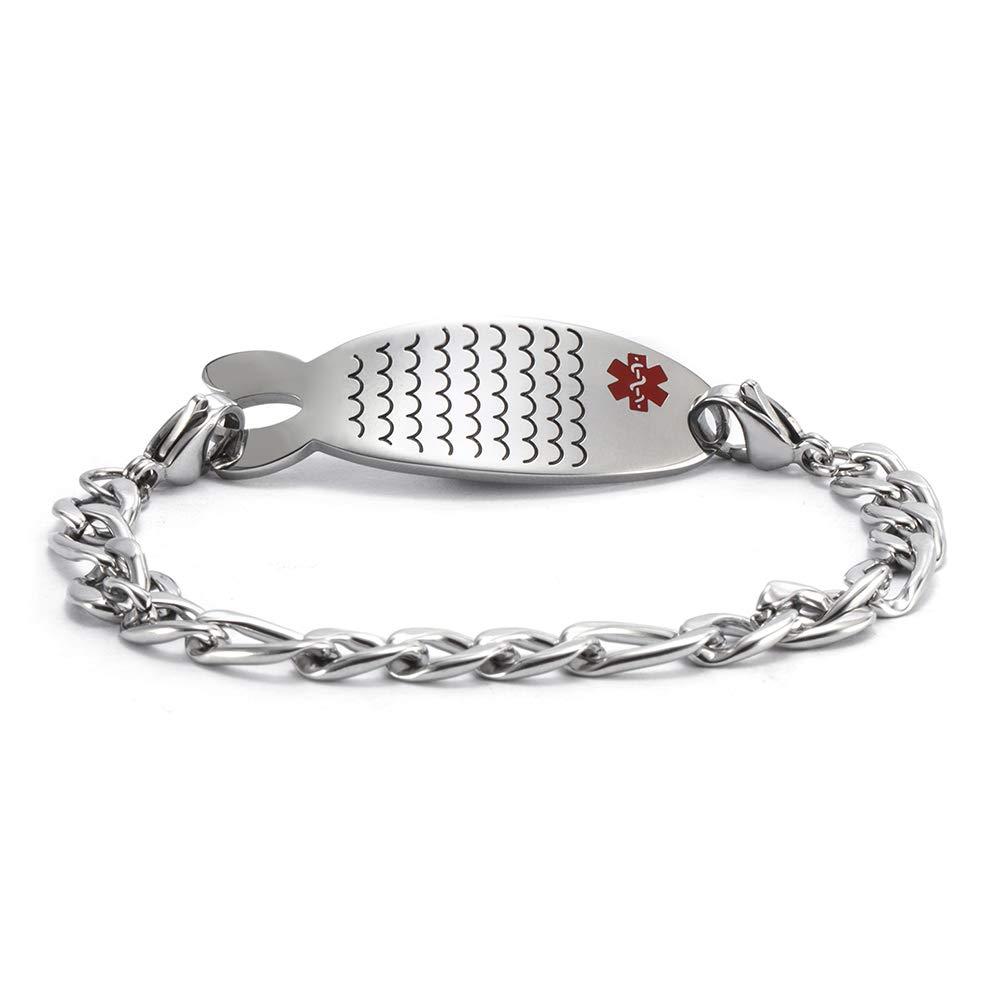 BAIYI HOPE BAIYI HOPE Personalized Medical Alert ID Bracelets Custom Engraved Stainless Steel Medical Emergency Bracelet for Girls, 6 inch
