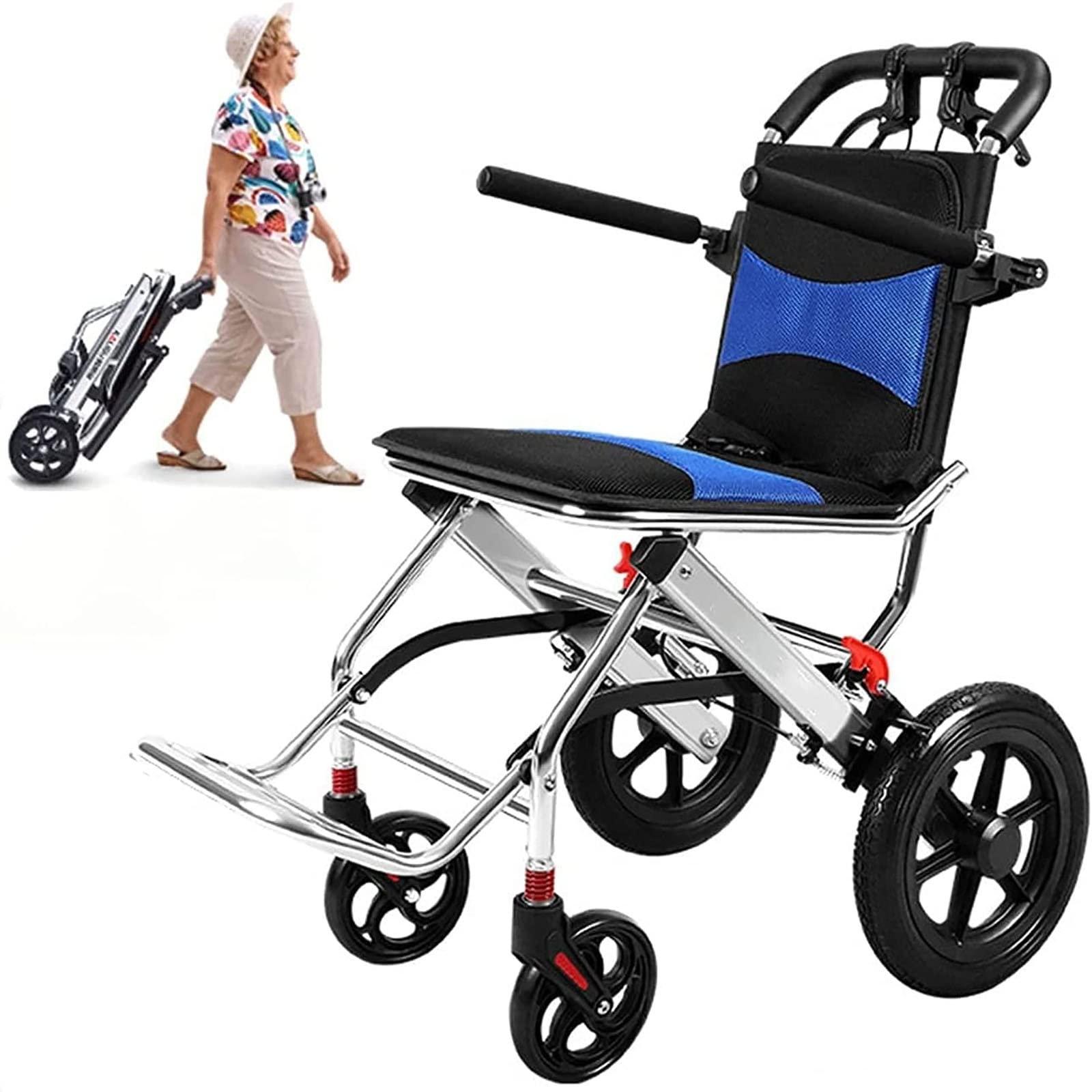 BLOHDI BLOHDI Folding Wheelchair, Ultra Lightweight Folding Wheelchair, Aluminium Alloy Portable Transport Wheelchair Trolleys for Elderly Aircraft Travel