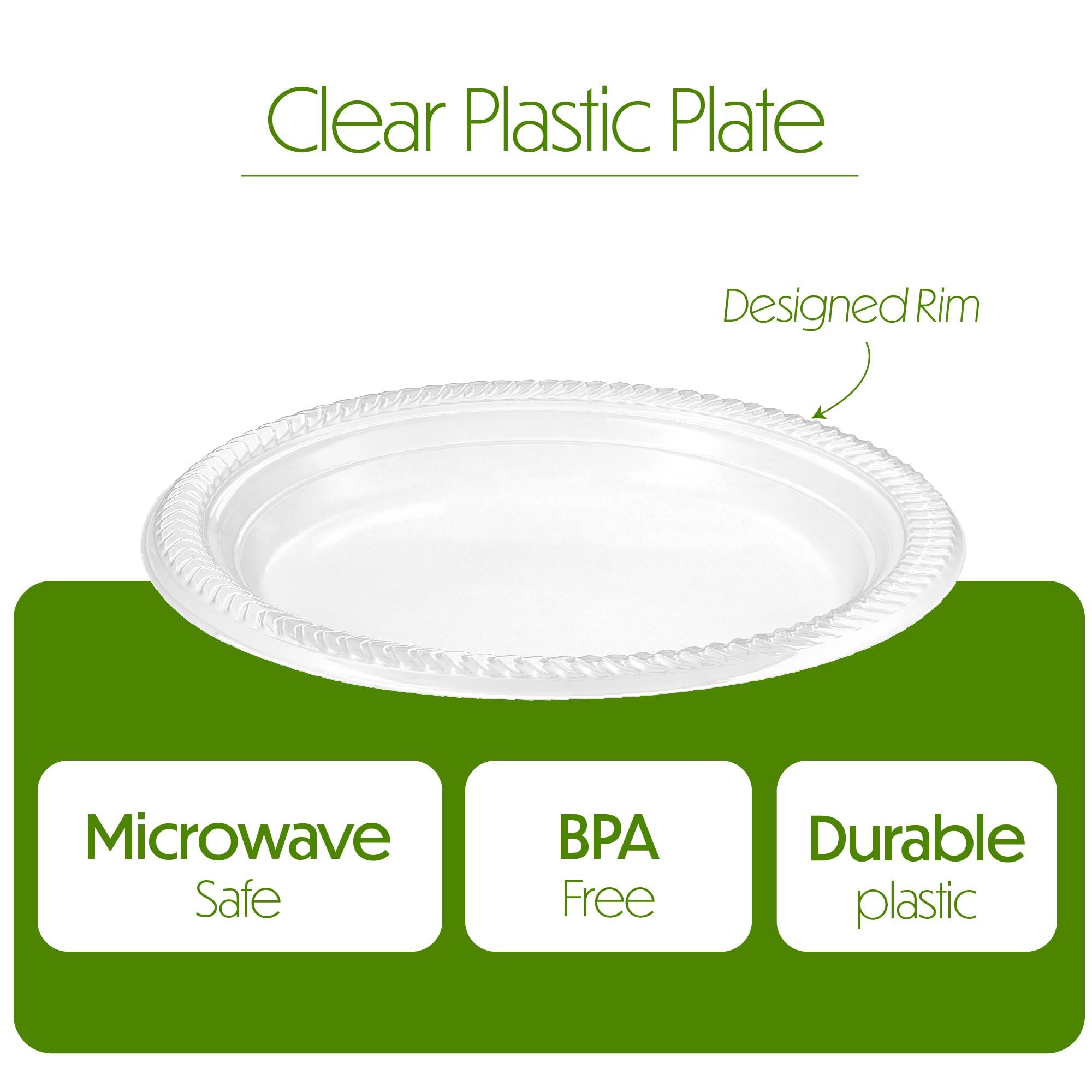 PLASTICPRO PLASTICPRO 80 Pack Clear Plastic Plates 9 Inch Durable Disposable Plastic Dinner Plates for Parties Events BBQ