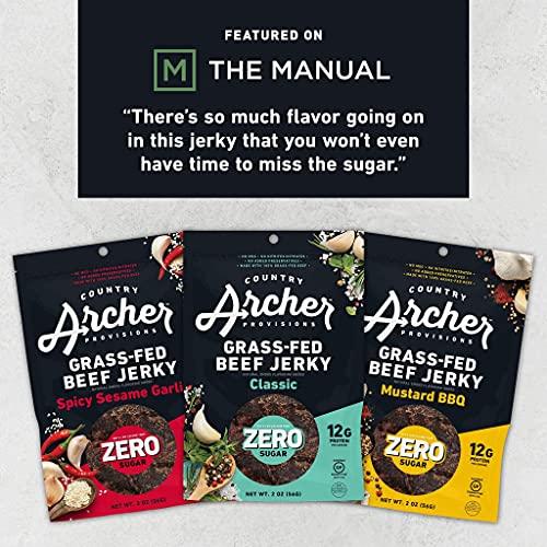 Country Archer Country Archer Grass Fed Beef Jerky Mustard BBQ - Zero Sugar Beef Jerky, Sugar Free Beef Jerky Snack Pack, Mustard BBQ Beef Jerky Bulk, Individual Beef Jerky Pack, Gluten Free, Paleo- 2 oz (Pack of 6)
