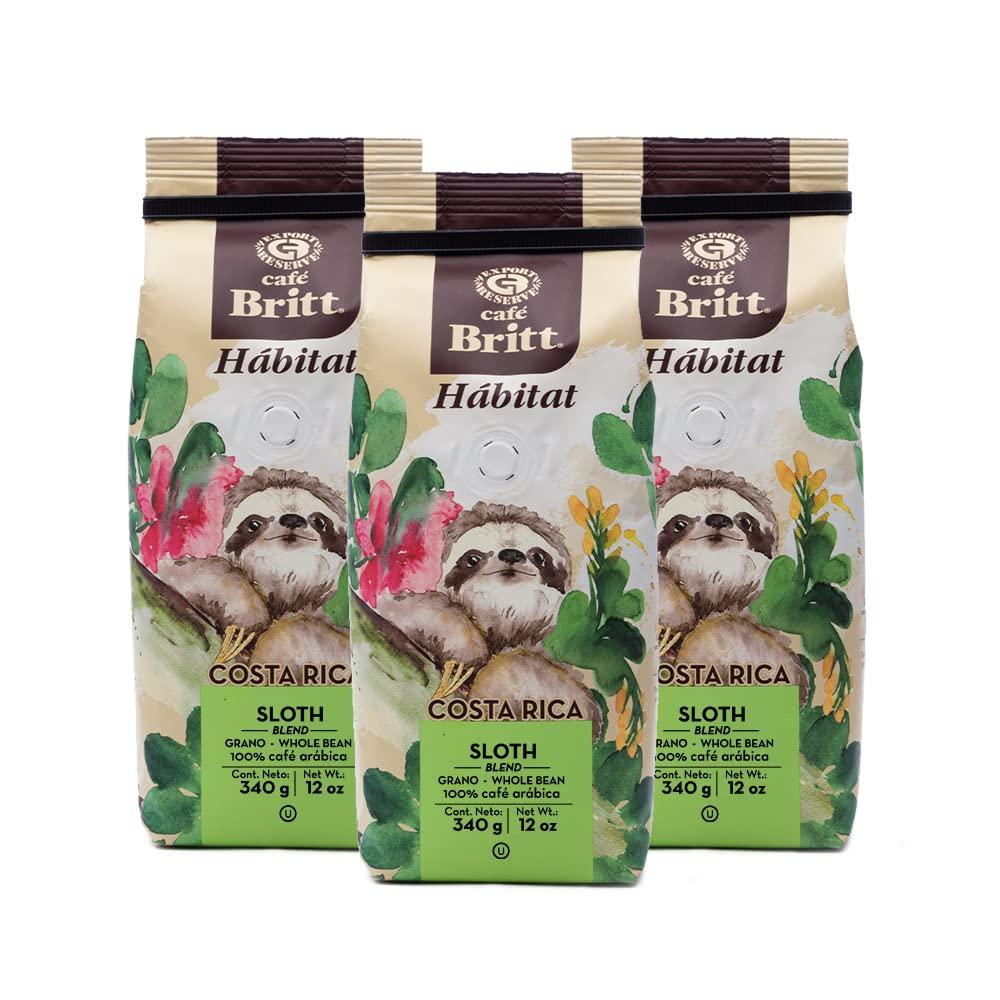 Cafe Britt Café Britt® - Costa Rican Habitat Sloth Coffee (12 oz.) (3-Pack) - Whole Bean, Arabica Coffee, Kosher, Gluten Free, 100% Gourmet & Medium Light Roast