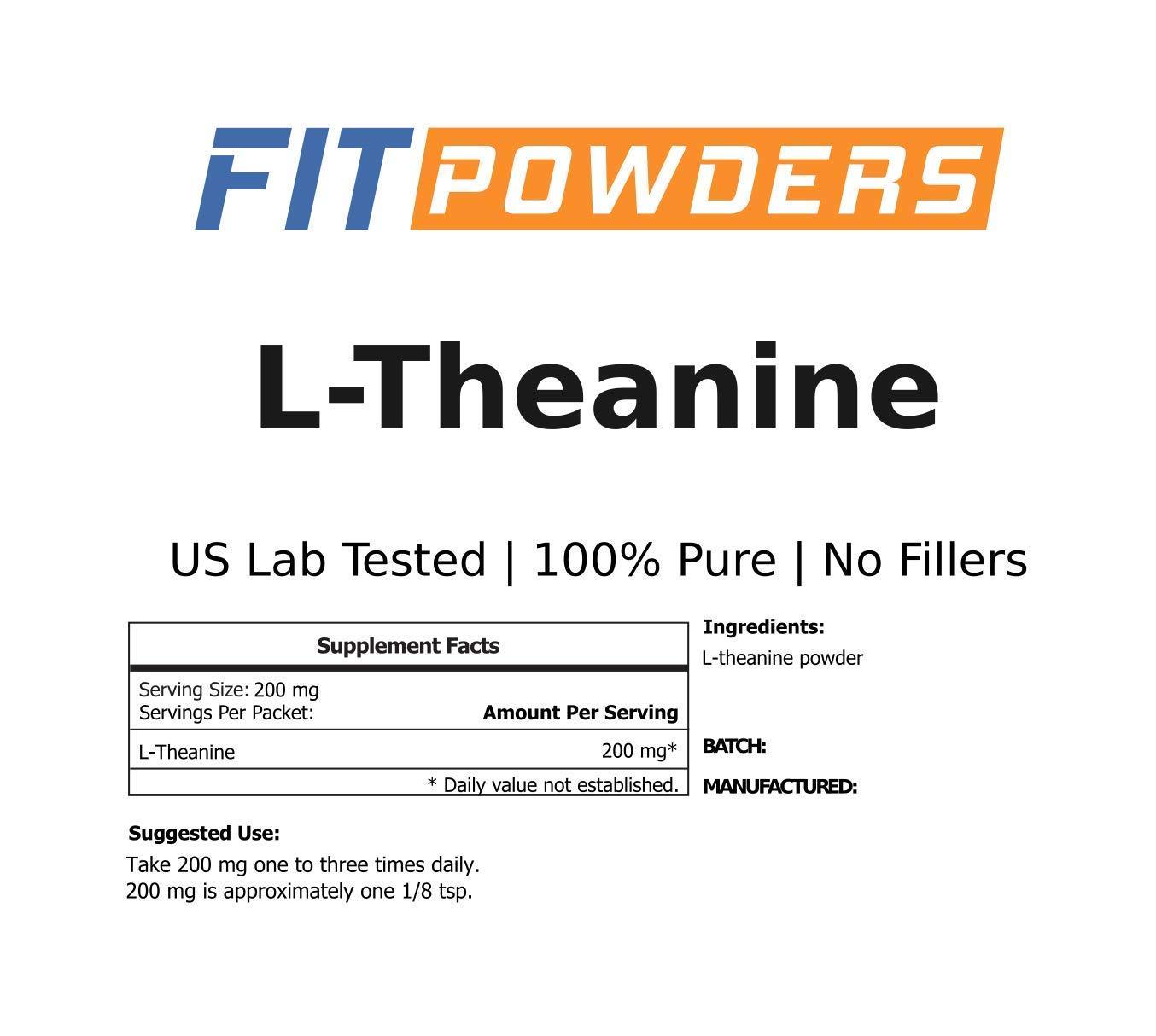 FitPowders FitPowders L-Theanine Powder 100% Pure, Non-GMO, Vegan, Gluten Free Theanine Powder Supplement (Multiple Sizes) Mood and Cognitive, Stress Relief and Relaxation, Scoop Included (250 Grams)