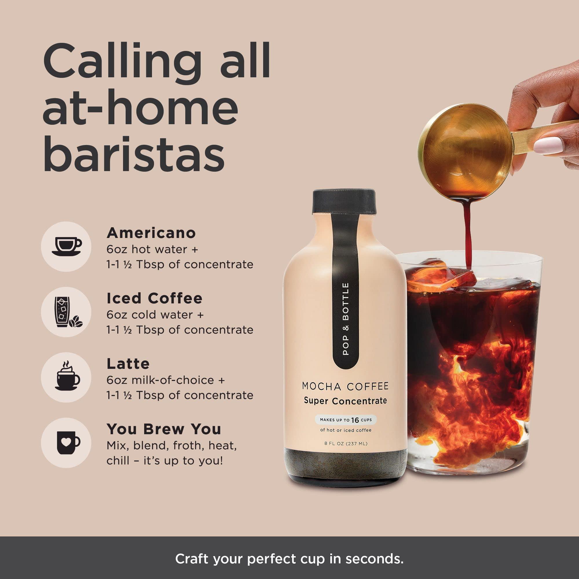 Pop & Bottle Pop & Bottle Coffee Concentrate - Cold Brew Concentrate, Iced Coffee Concentrate Liquid for Instant Ice Coffee & Cold Brew, Dairy Free, Makes Up to 16 Cups, USDA Organic - Mocha, 8 Fl Oz (2 Pack)