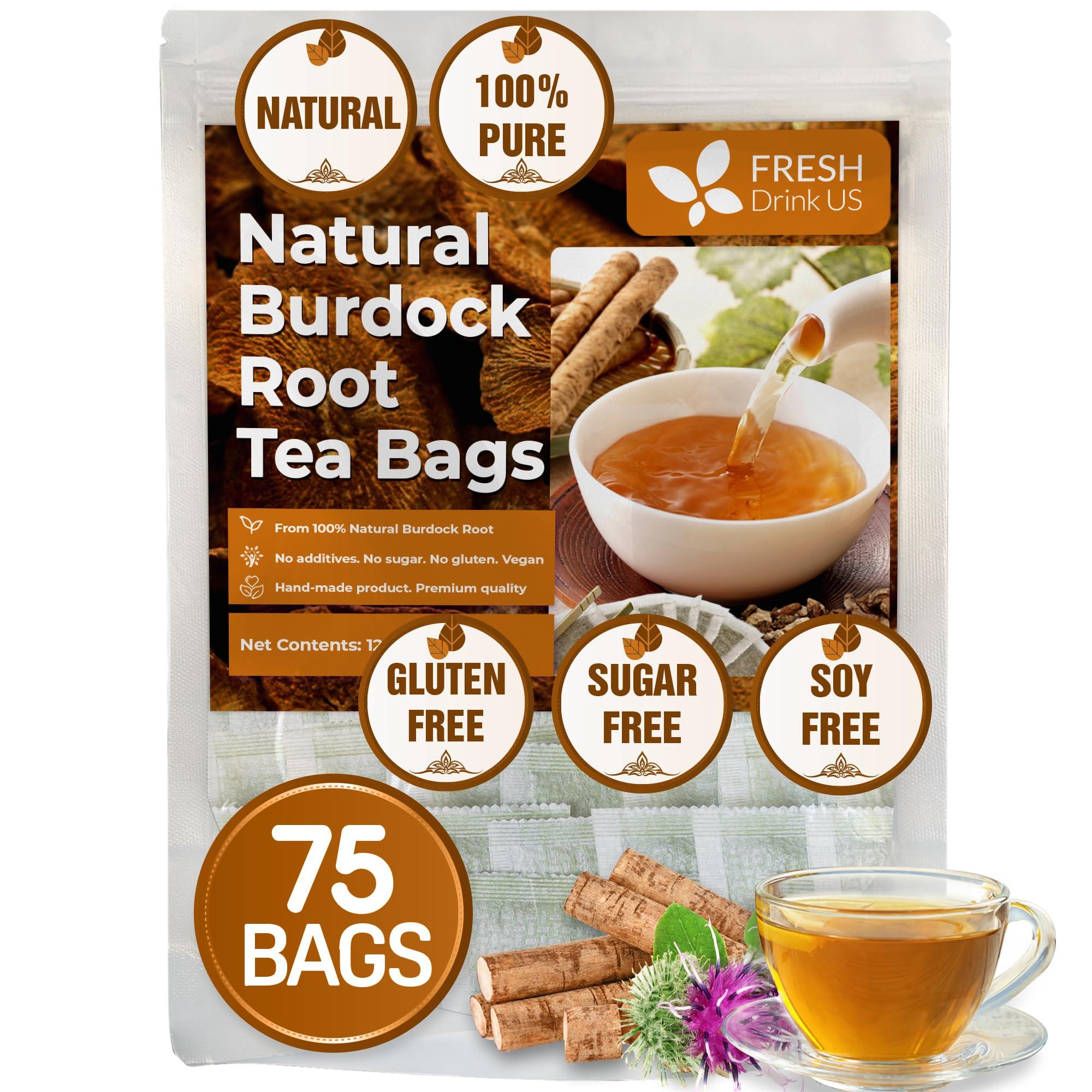 FRESHDRINKUS FreshDrinkUS, Premium 75 Burdock Root Tea Bags, 100% Natural & Pure from Burdock Root. Burdock Root Herbal Tea. Made with Natural Material Tea Bags. No Sugar, No Caffeine, No Gluten, Vegan.