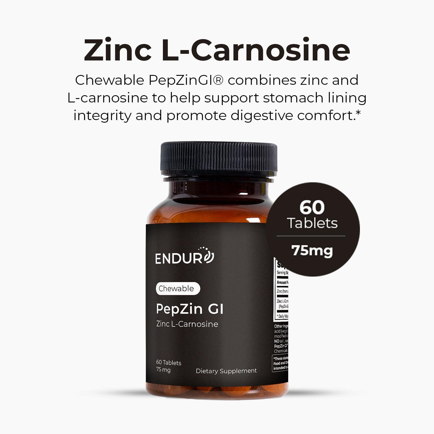 Endurance Products Endur PepZinGI ZINC-CARNOSINE Chewables, Helps Support Your Digestive System for Comfortable Digesting, Gluten Free, 60 Tablets