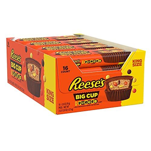 Reese's REESE\'S Big Cup with Pieces Milk Chocolate King Size Peanut Butter Cups, Candy Packs, 2.8 oz (16 Count)