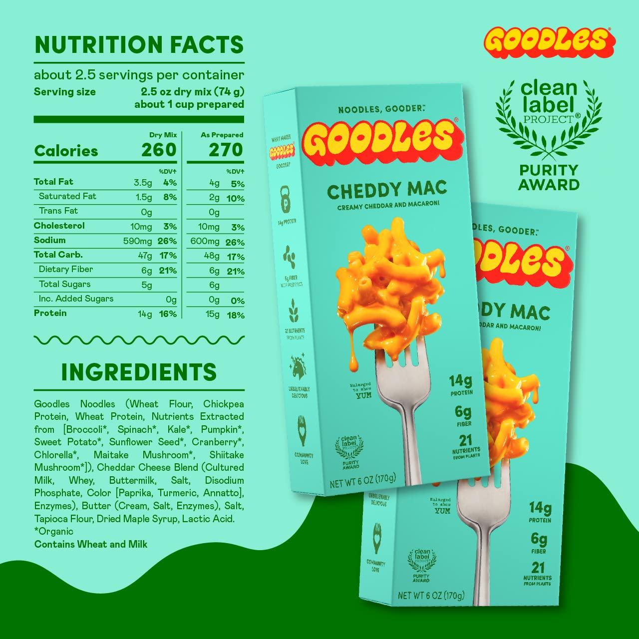 Goodles Goodles Cheddy Mac & Cheese 12 Pack, 6oz - 14g Protein, 6g Fiber with Prebiotics, 21 Nutrients and Made w/ REAL Cheese! | Clean Label Certified