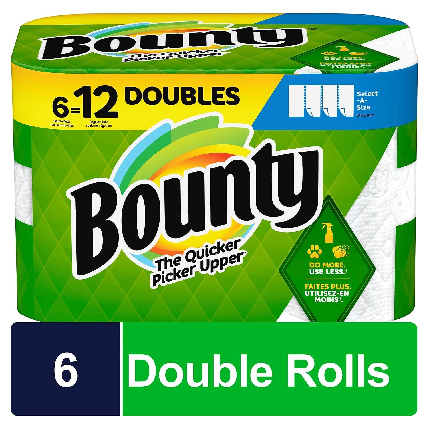 Bounty Bounty Select-A-Size Paper Towels, 6 Double Rolls, White, 90 Sheets Per Roll