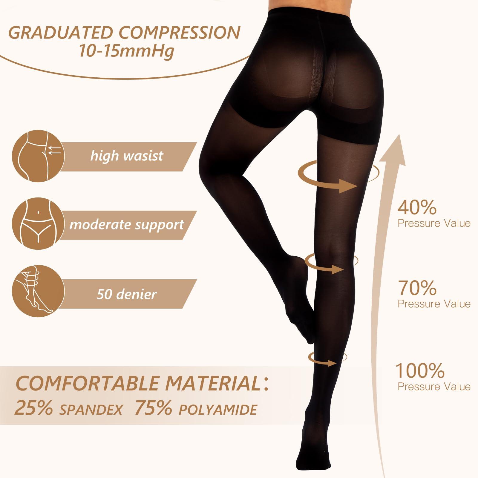MANZI MANZI 2 Pairs Compression Pantyhose for Women Shaping Black Tights 10-15mmHg Support 50D Opaque Stockings, Black S