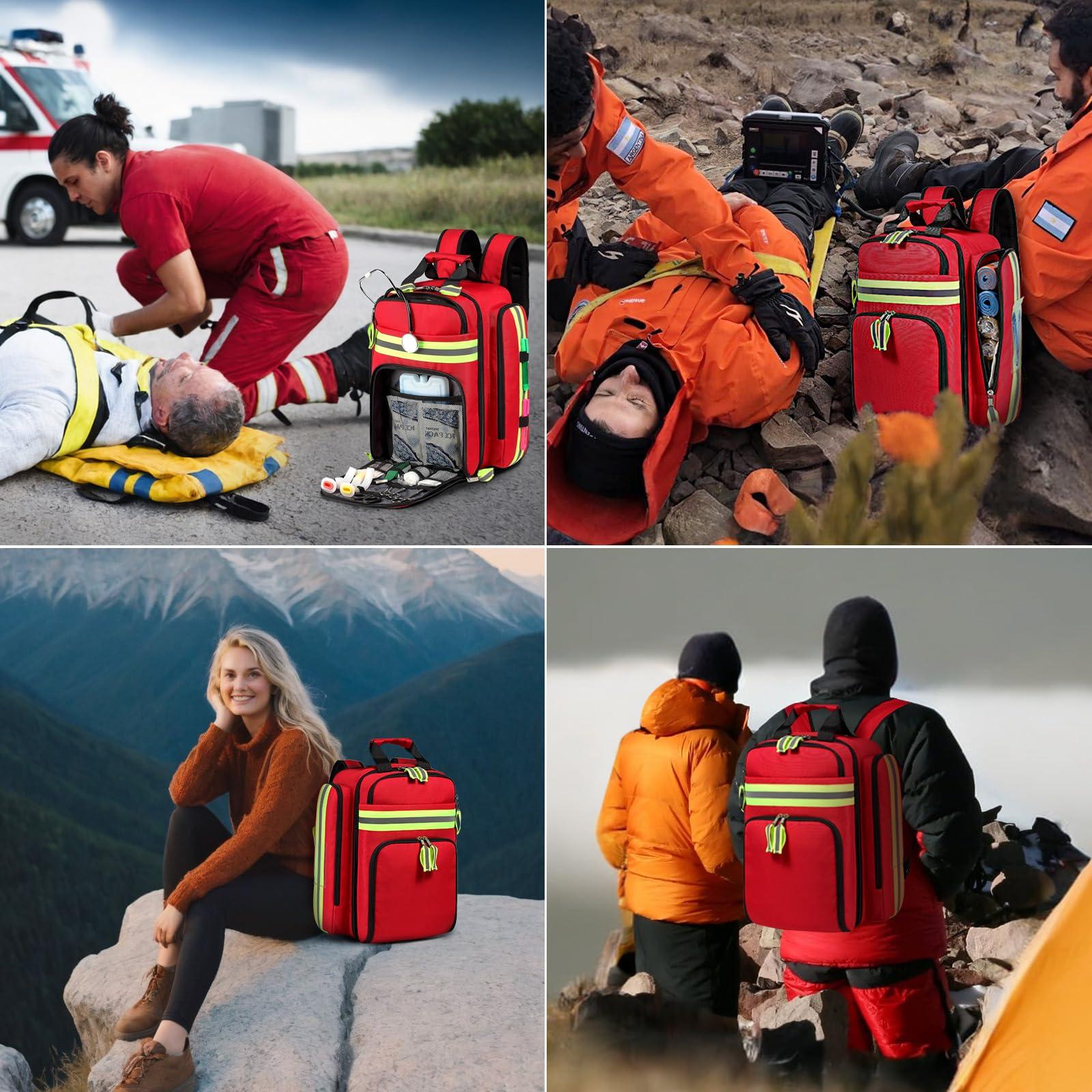 Gatycallaty Gatycallaty First Aid Backpack - Medical Evacuation Bag - Red Emergency Lifeguard Bag for Ems Emt First Responder Trauma (Red)