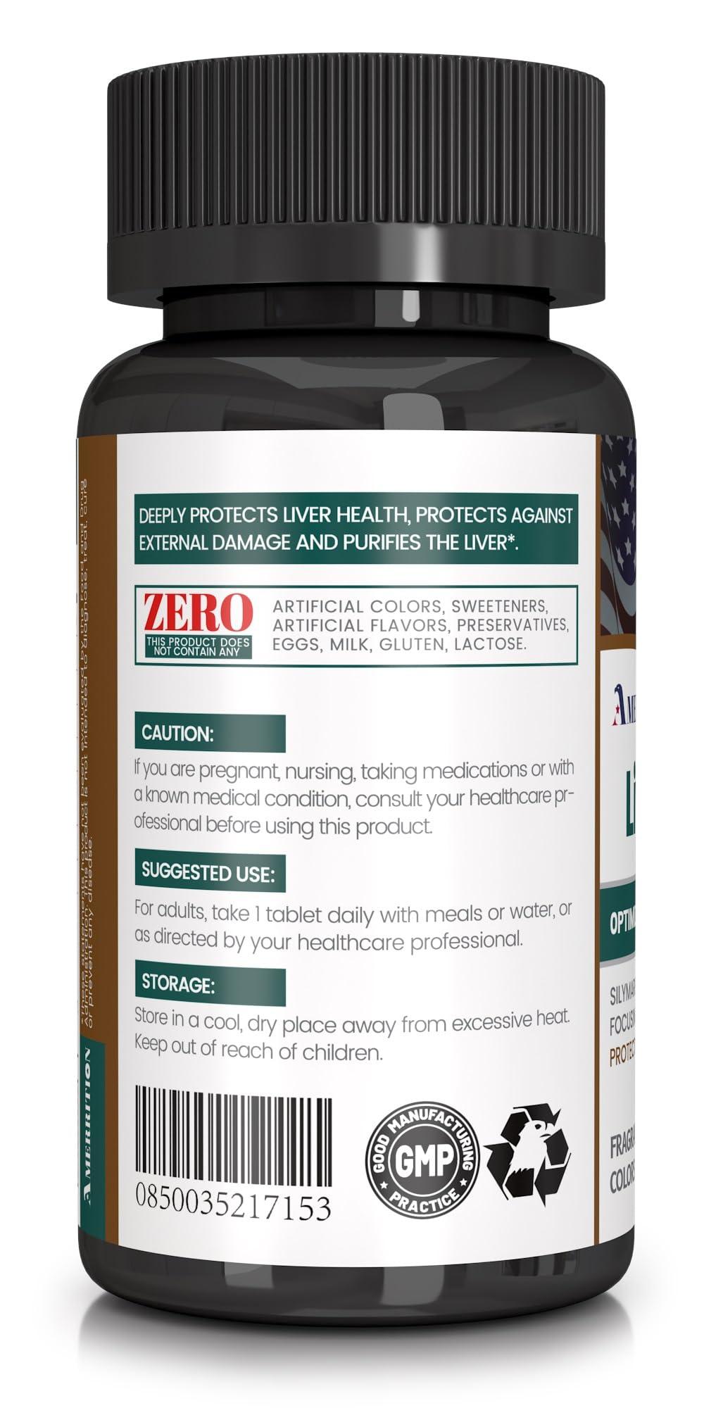 Amerrition Amerrition Liver Support Supplement with Milk Thistle Silymarin, Artichoke Extract, Turmeric - Optimal Liver Function and Digestive Health 60 Tablets