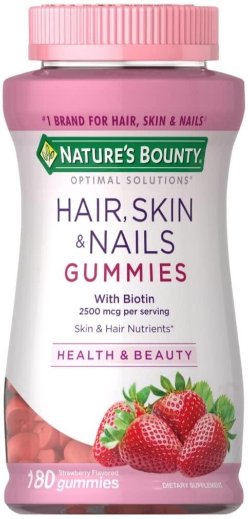 Nature's Bounty Nature's Bounty Optimal Solutions, Hair, Skin & Nails Gummies with Biotin 2500 mcg per Serving, Health & Beauty, Strawberry Flavored - 180 Count