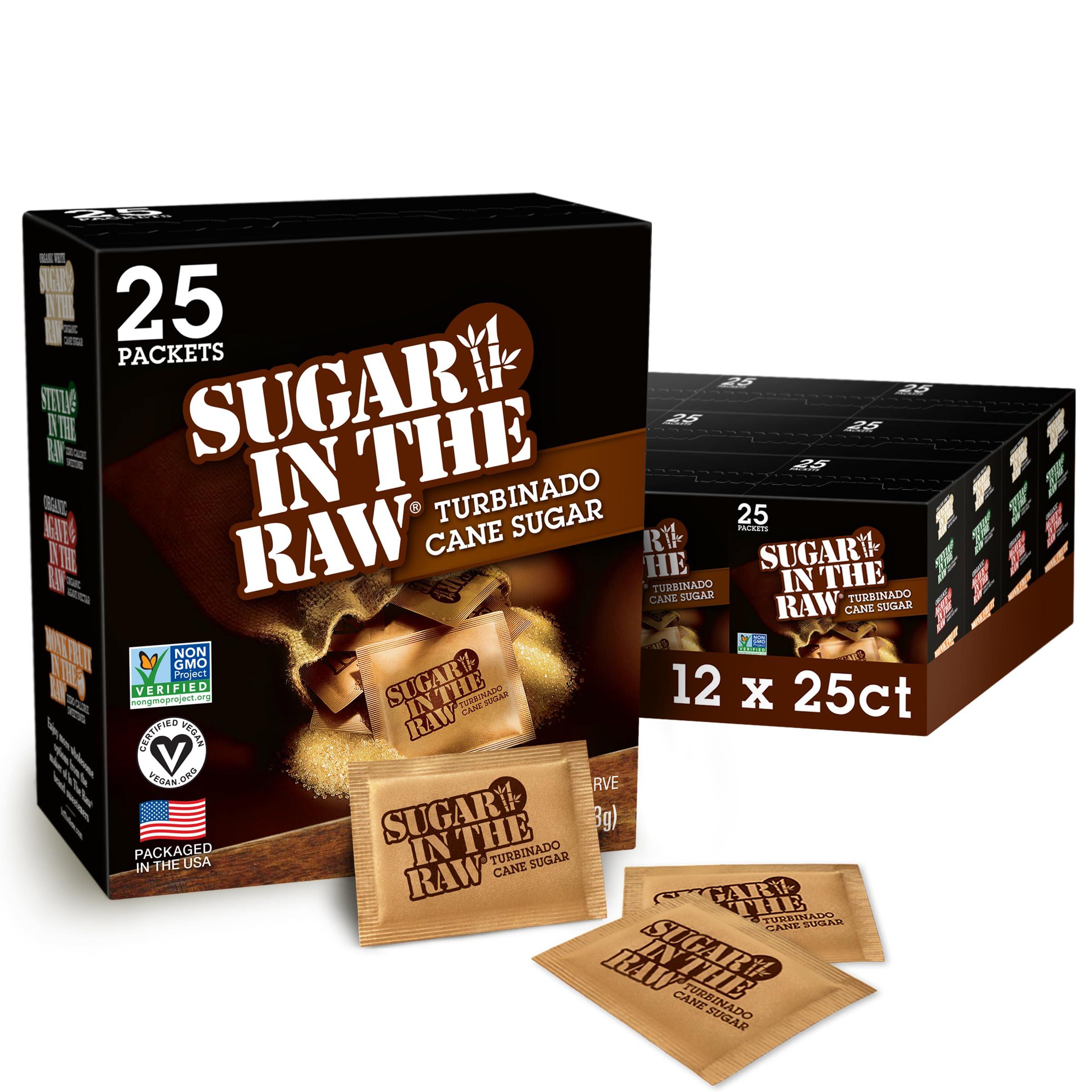 Sugar in the Raw Sugar In The Raw Turbinado Cane Sugar Packets, 25 Ct Box, 12 Pack, Pure, All-Natural Turbinado Sugar, Non-GMO Project Verified, Kosher, Vegan and Gluten Free